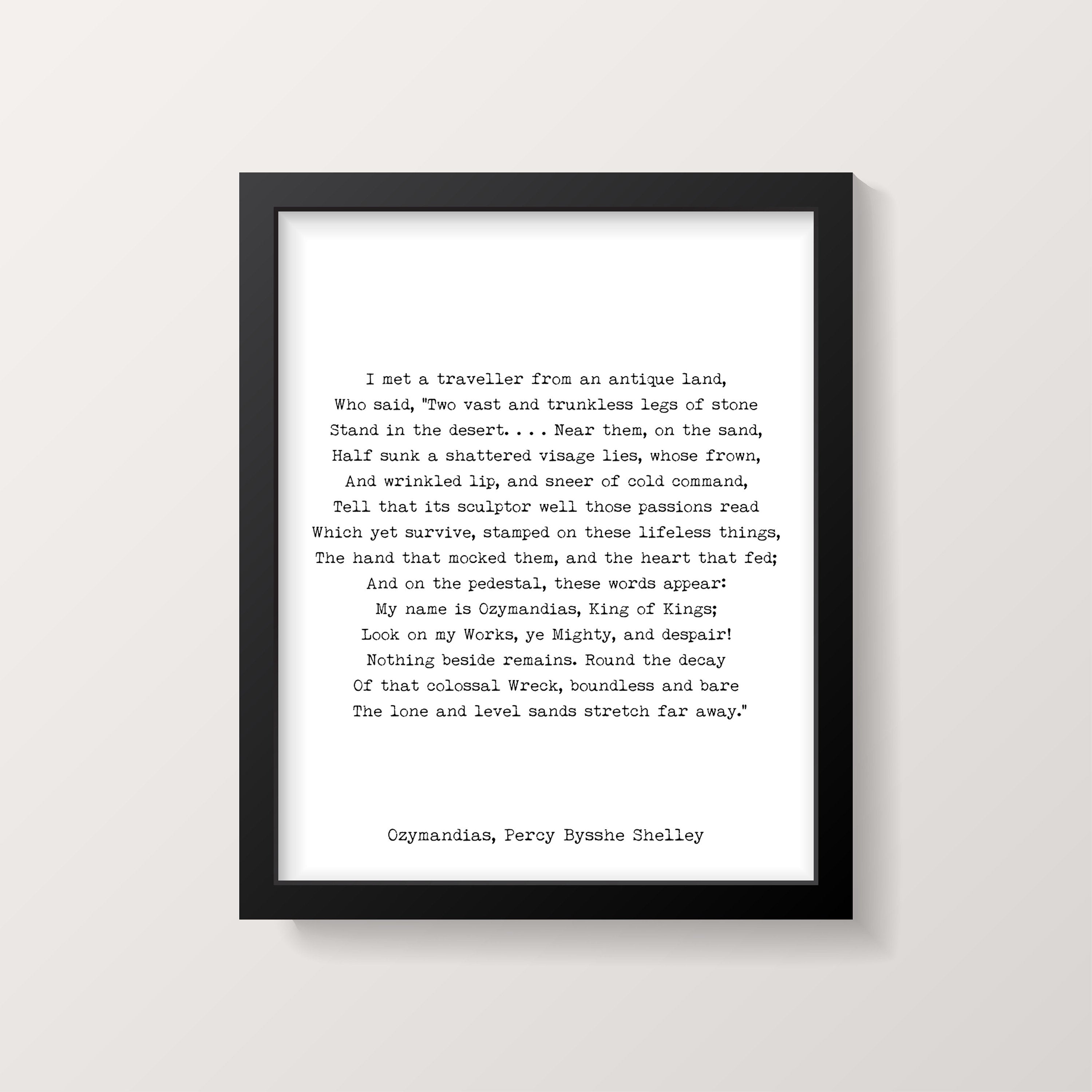 Ozymandias Poem Print, Percy Bysshe Shelley Poetry Poster in Black & White for Home Wall Decor, Unframed - BookQuoteDecor