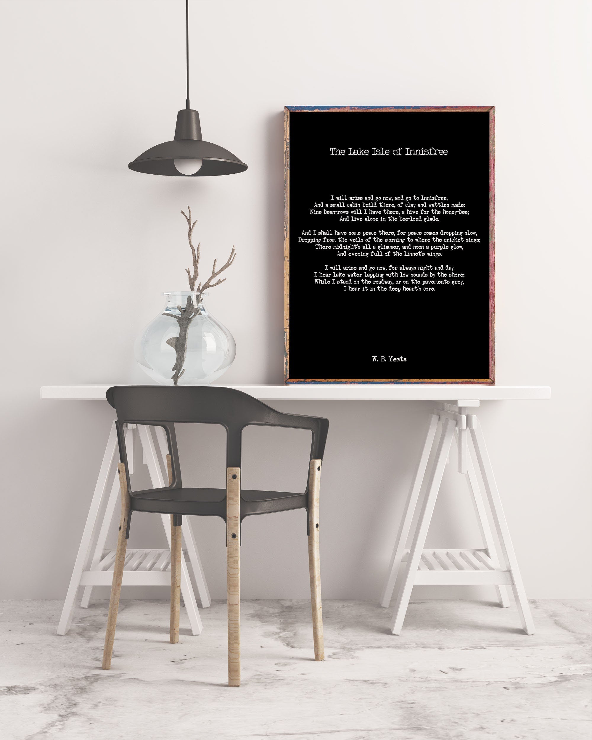 W.B. Yeats Lake Isle of Innisfree poetry quote art, poem print
