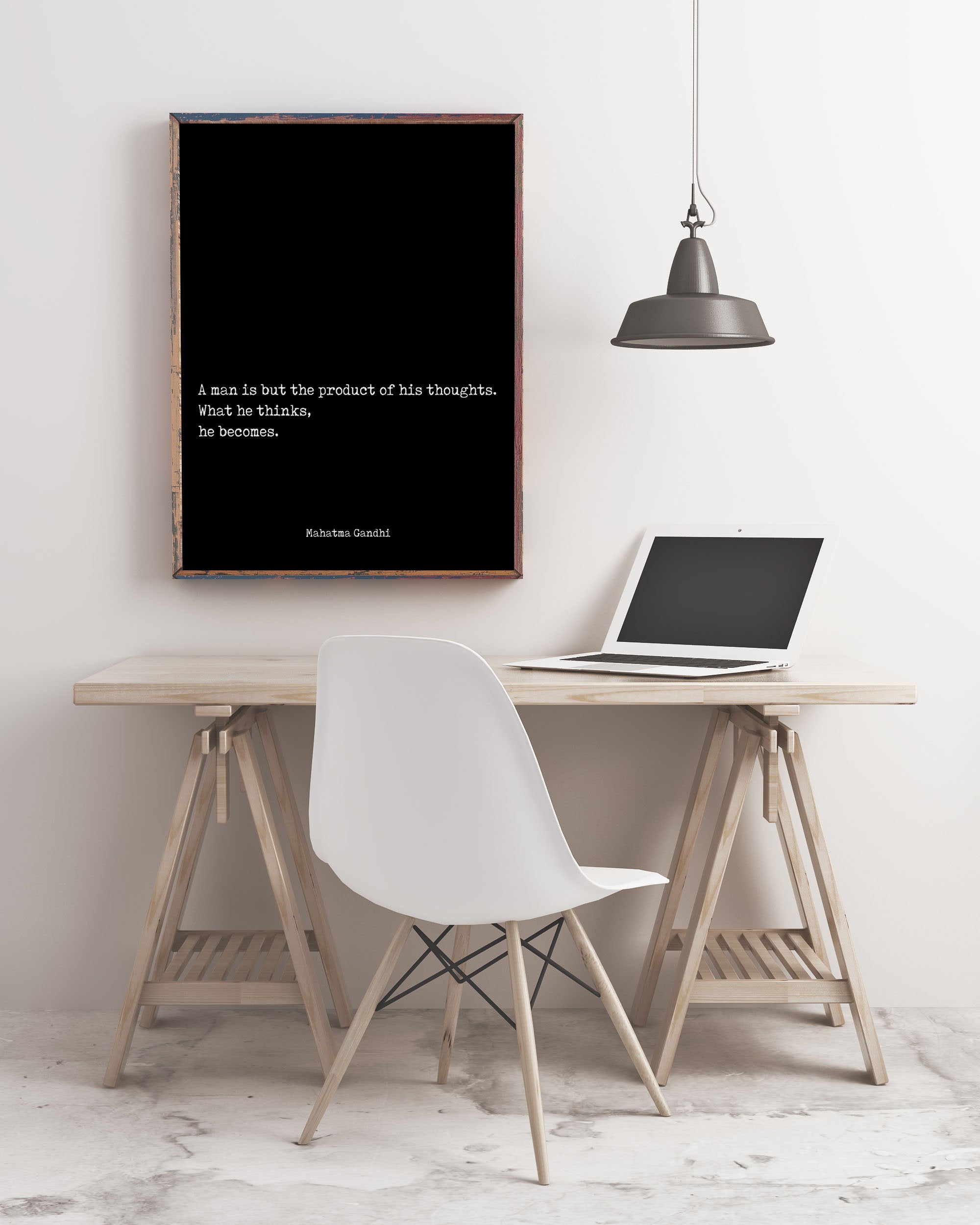 What He Thinks He Becomes Mahatma Gandhi Inspirational Quote Print In Black & White, Minimalist Office Wall Art Unframed - BookQuoteDecor
