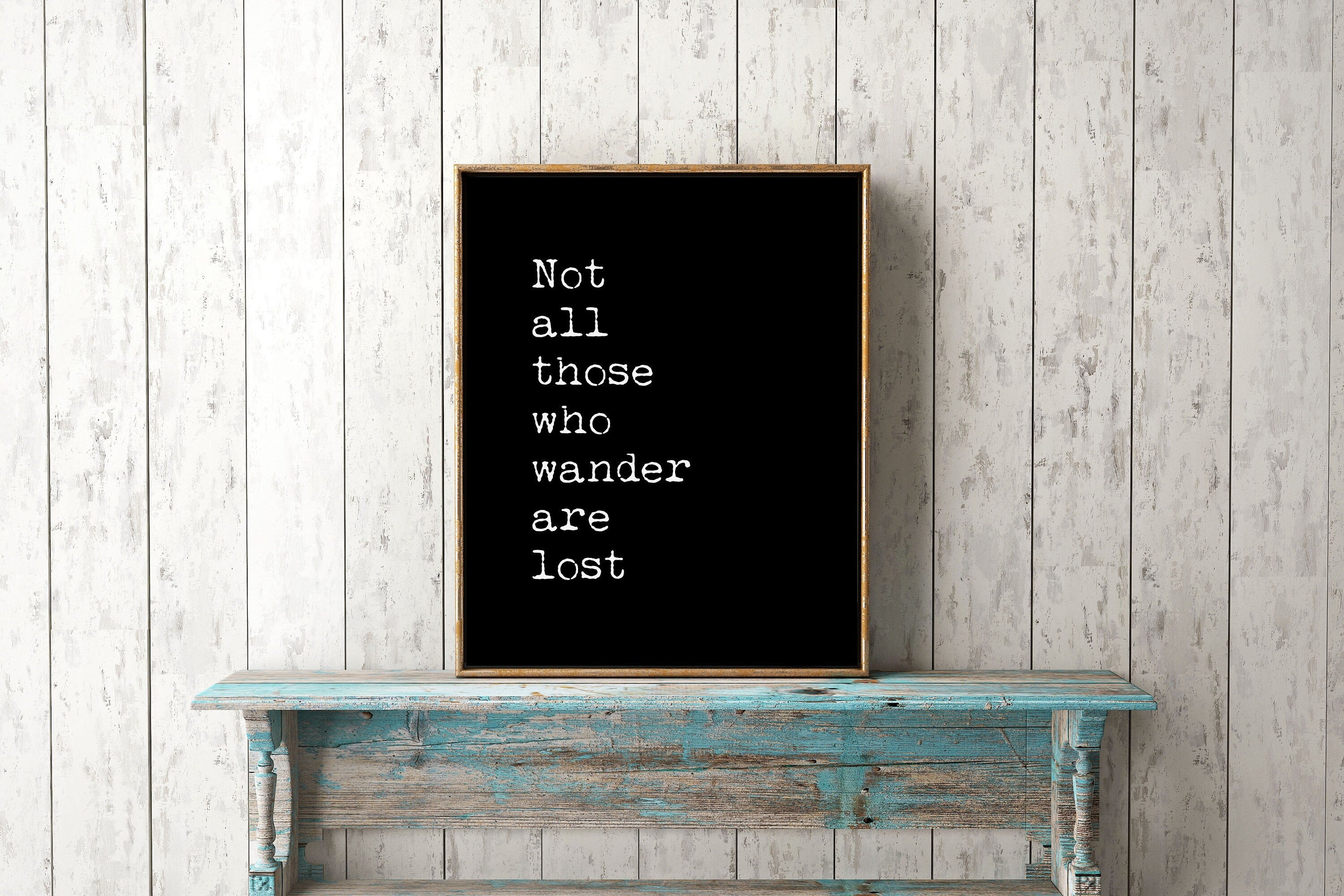 Not All Who Wander Quote Wall Art, Travel Decor Inspirational Art Print in Black & White