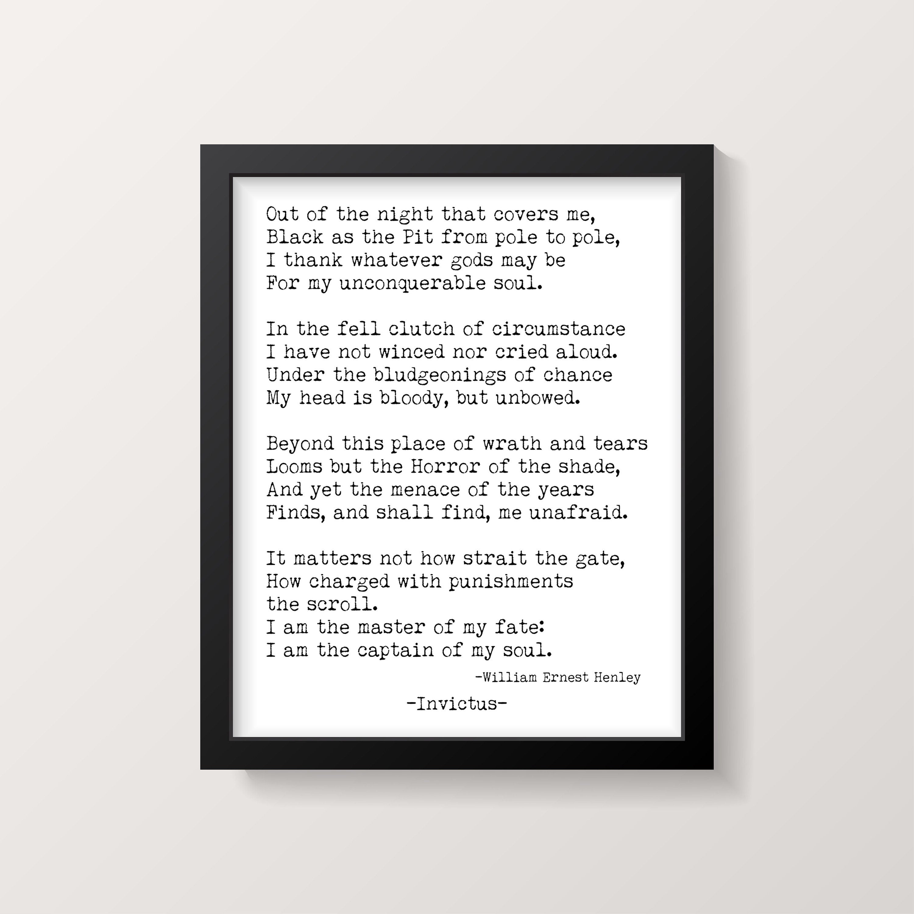 Invictus William Ernest Henley Print, I am the Master of my Fate , I am the captain of my soul Inspirational Art Print