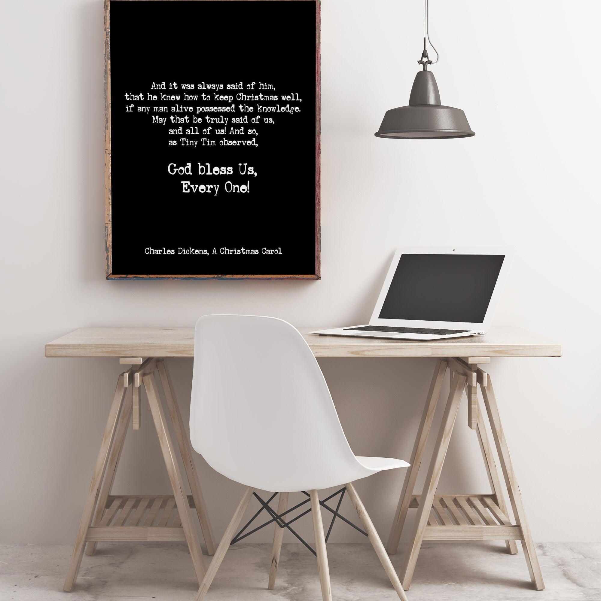 God Bless Us Christmas Carol Wall Art Quote Print, Charles Dickens Black and White Print