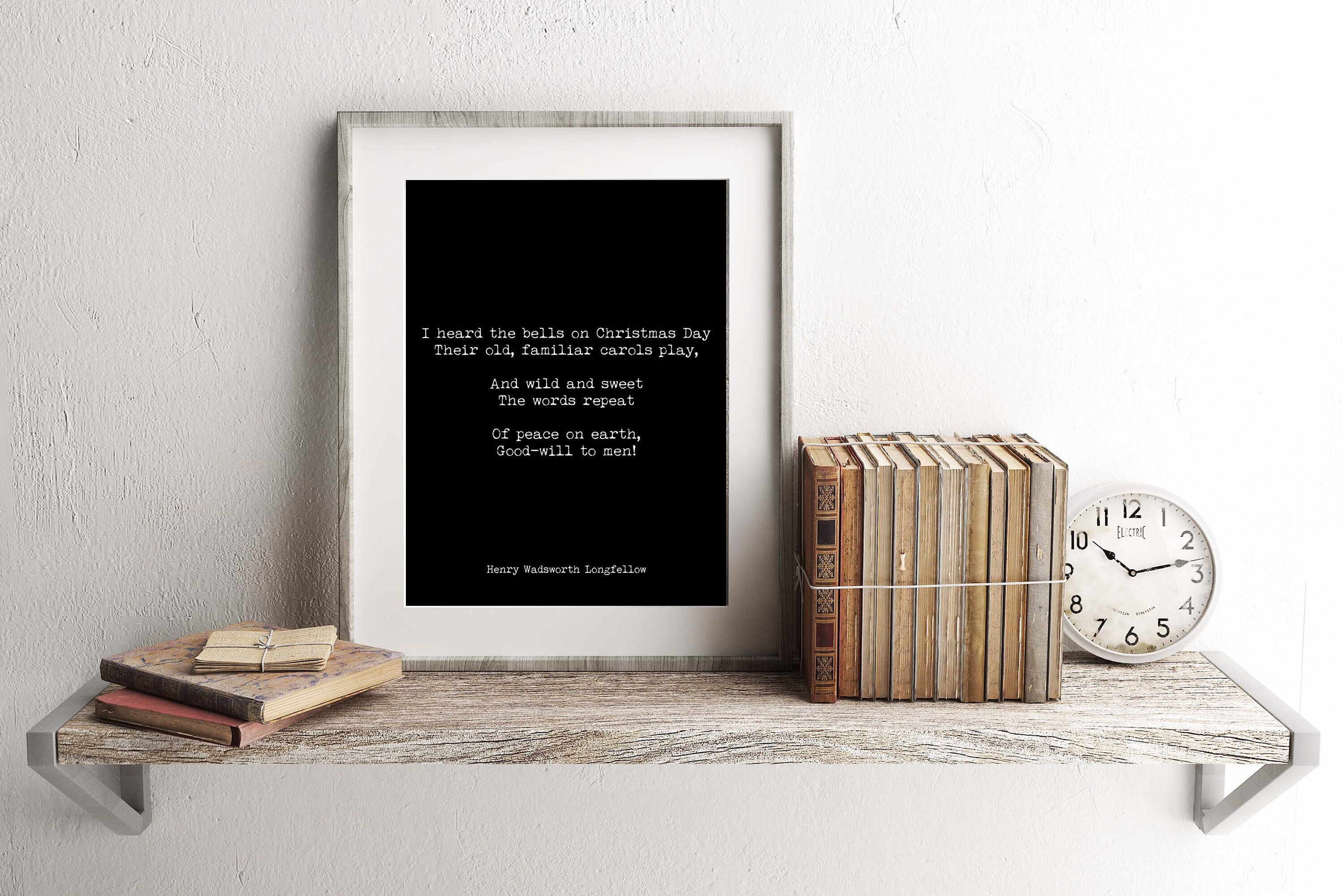 Longfellow Christmas Poem Wall Art Quote Print, Poetry Black and White Print, Peace on Earth Goodwill to all Men, Henry Wadsworth Longfellow