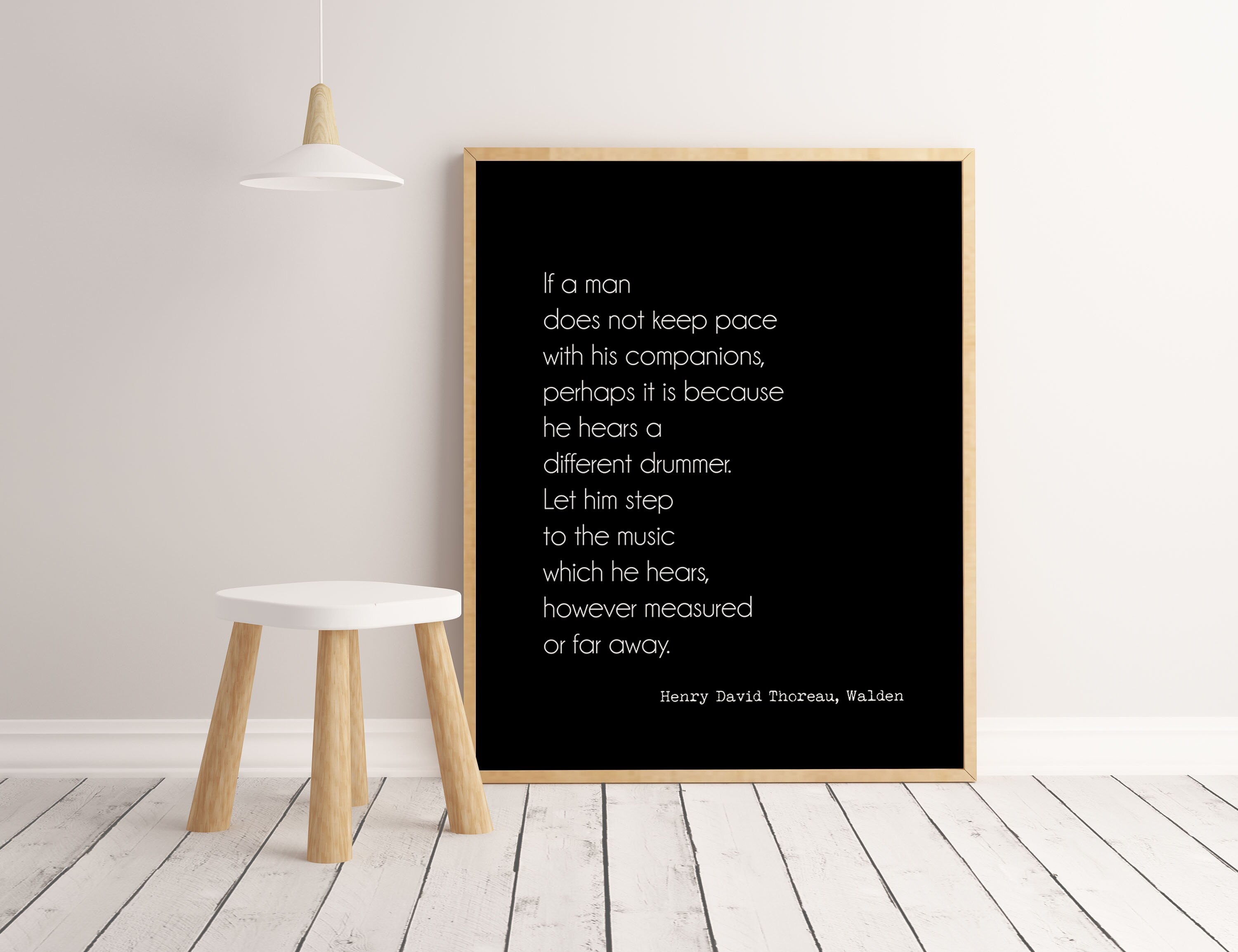 Different Drummer Henry David Thoreau Quote Print in Black & White, Inspirational Quotes for Minimalist Wall Decor