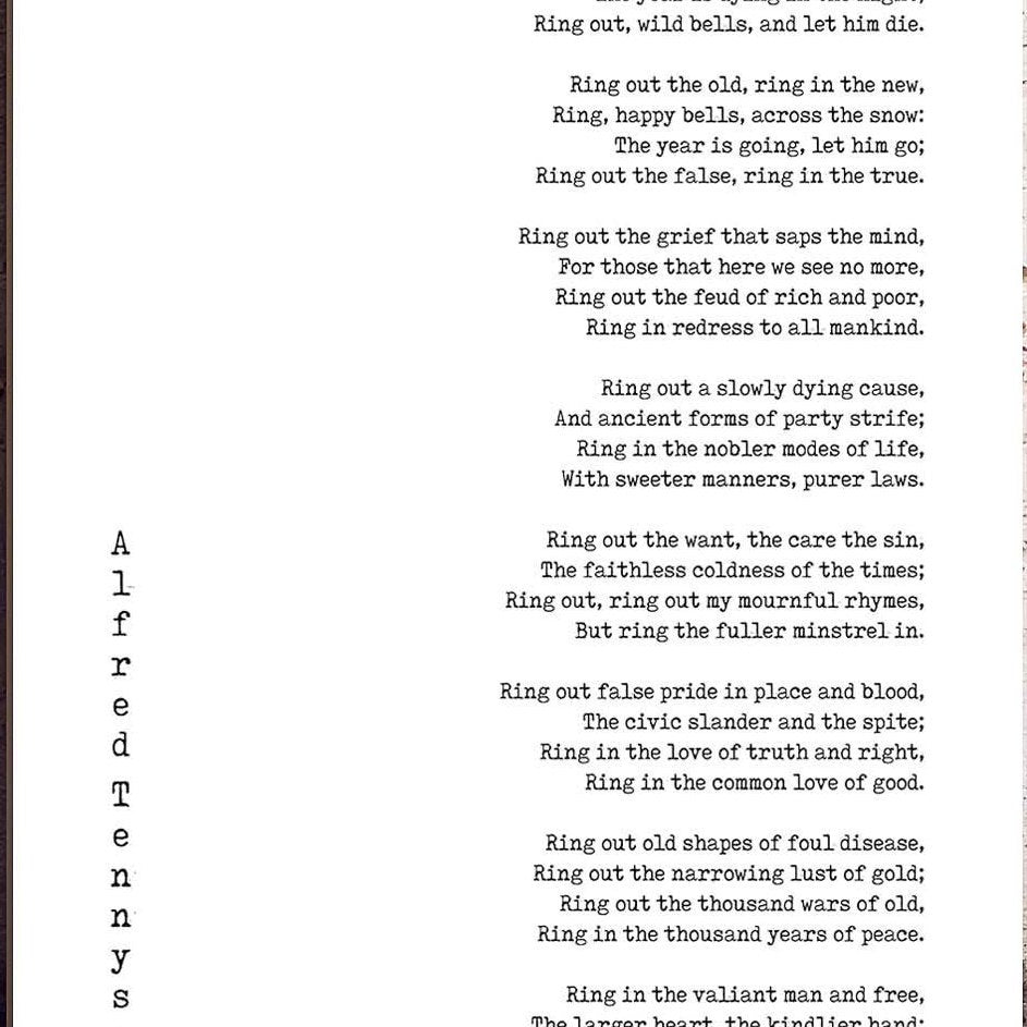 Tennyson Poetry Wall Art, Ring Out Wild Bells Poem Poster, NYE Literary Gift Print, New Year Poetry Print, Unframed - BookQuoteDecor