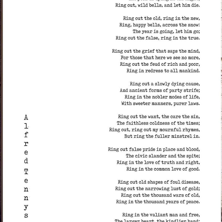 Tennyson Poetry Wall Art, Ring Out Wild Bells Poem Poster, NYE Literary Gift Print, New Year Poetry Print, Unframed - BookQuoteDecor