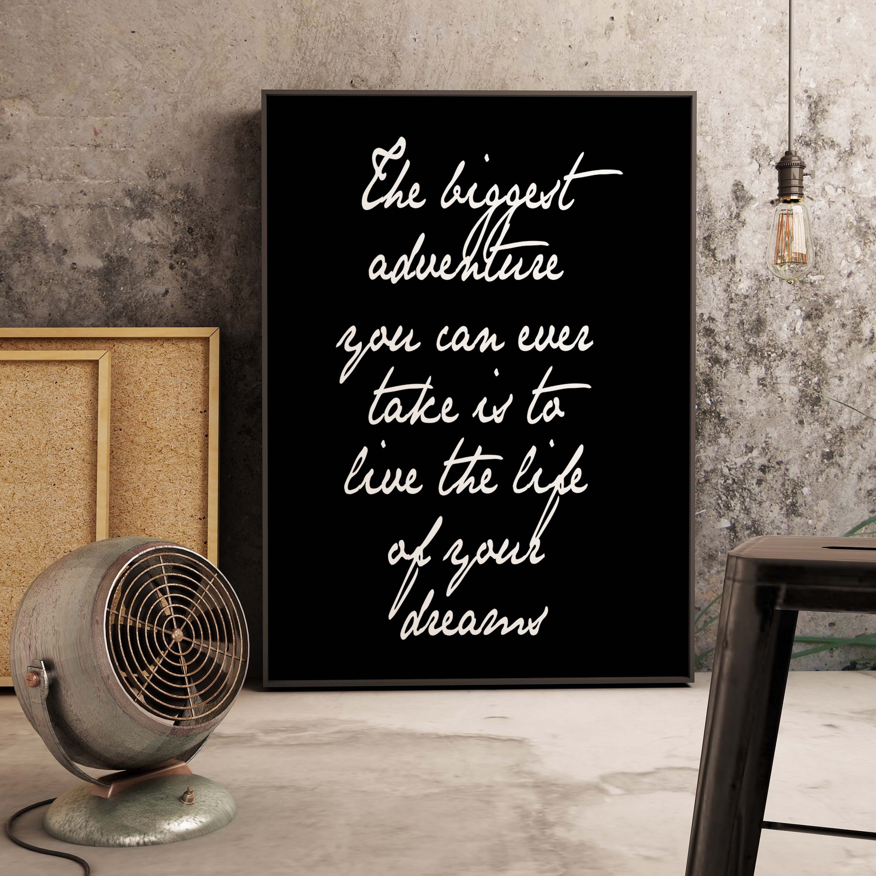 Live The Life of Your Dreams Quote Print, Motivational Minimalist Art in Black & White