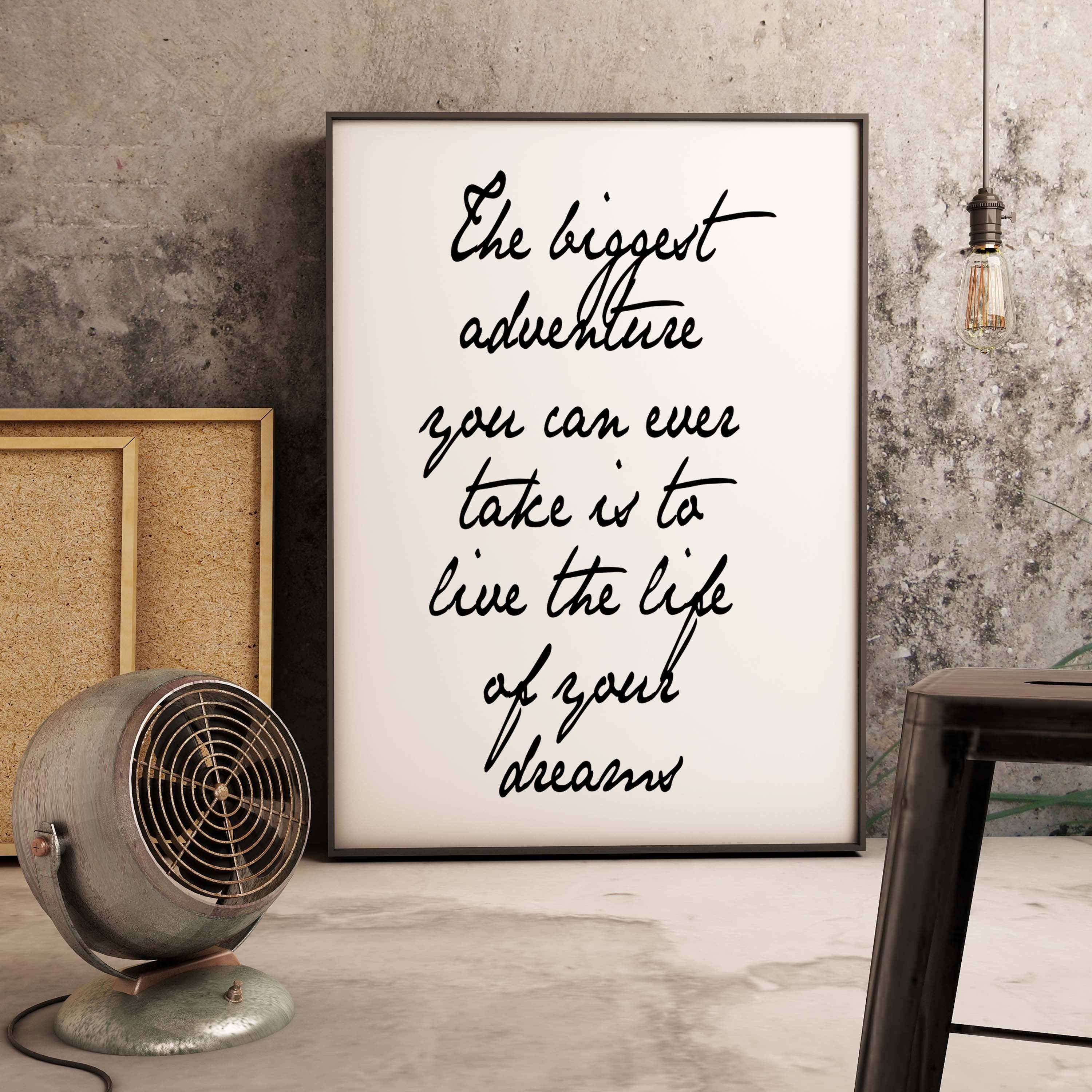 Live The Life of Your Dreams Quote Print, Motivational Minimalist Art in Black & White