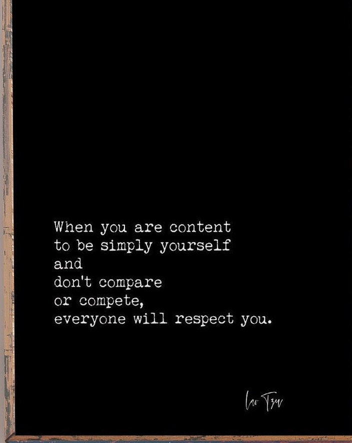 Lao Tzu Be Content Positive Quote Art, Black and White Yoga Print or Mindfulness Decor Unframed