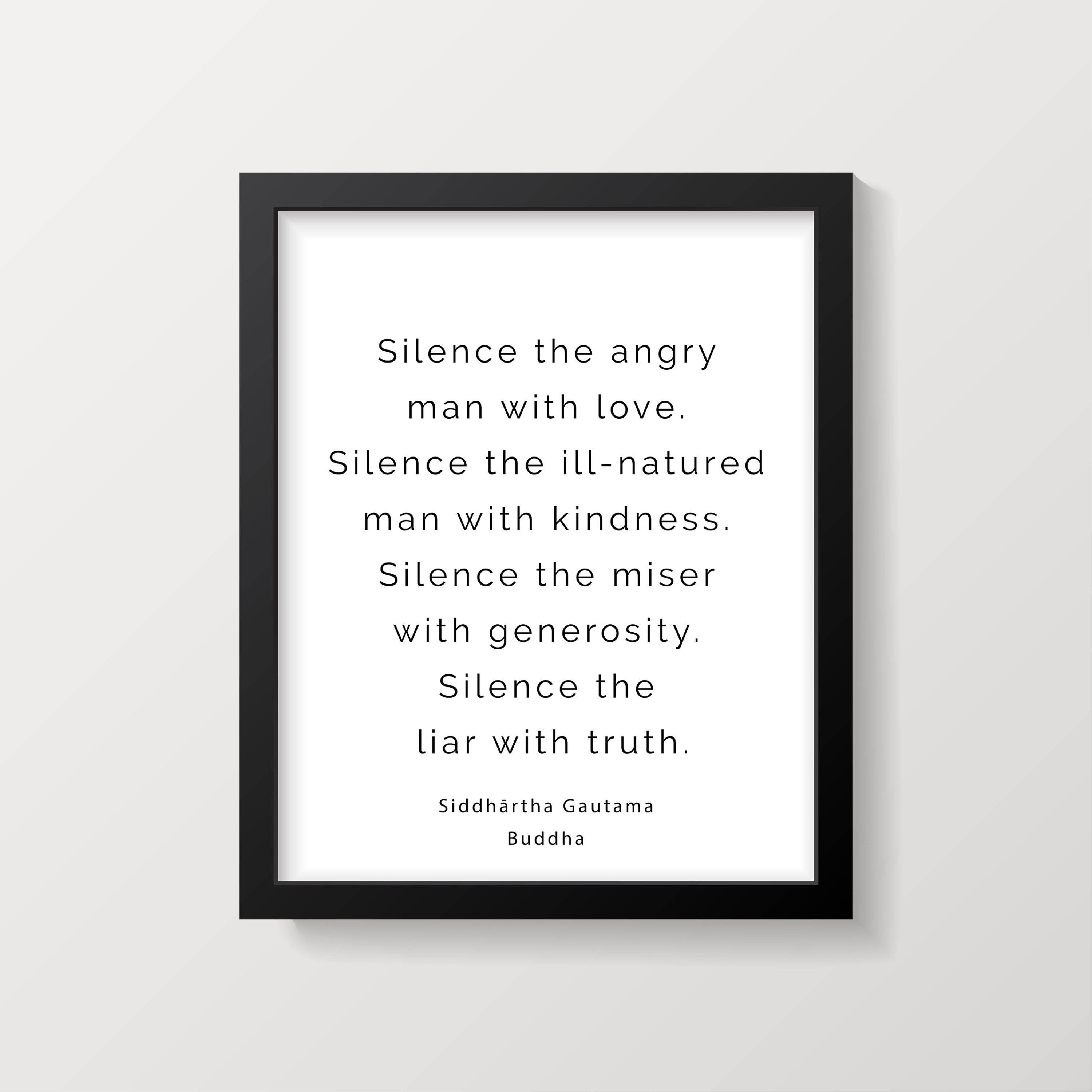 Buddha Quote Print, Silence the Angry Man With Love - BookQuoteDecor