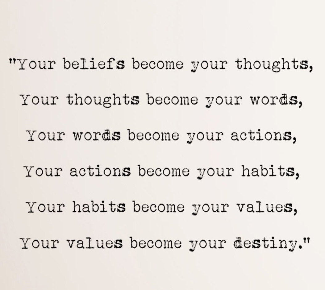 Your Beliefs Become Your Thoughts Gandhi Print, A Life Quote Inspirational Print In Black & White Unframed For Office Wall Art Or Home Decor - BookQuoteDecor