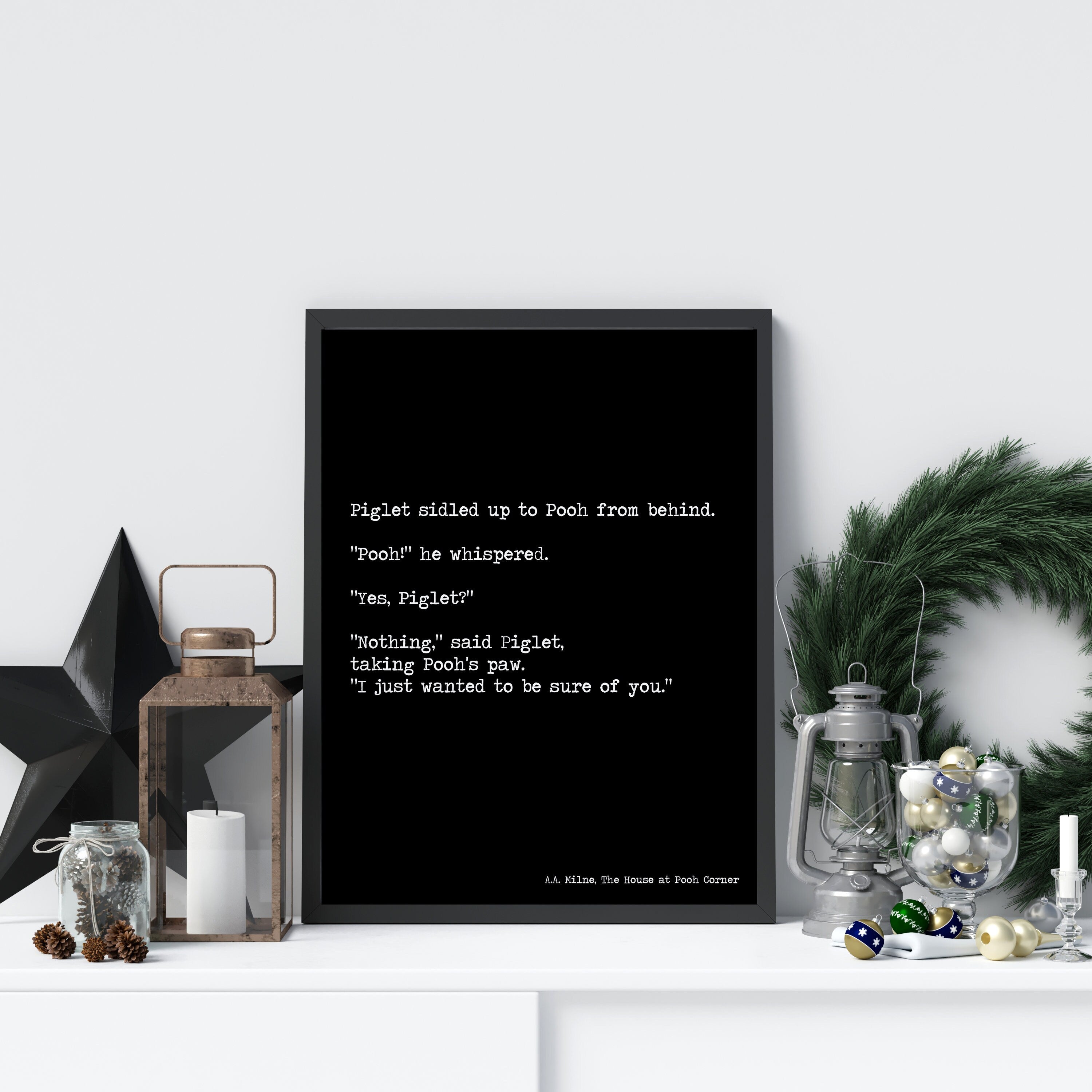 Winnie the Pooh A.A Milne Quote Print, Just Wanted to be Sure of You, Black & White Wall Art Decor