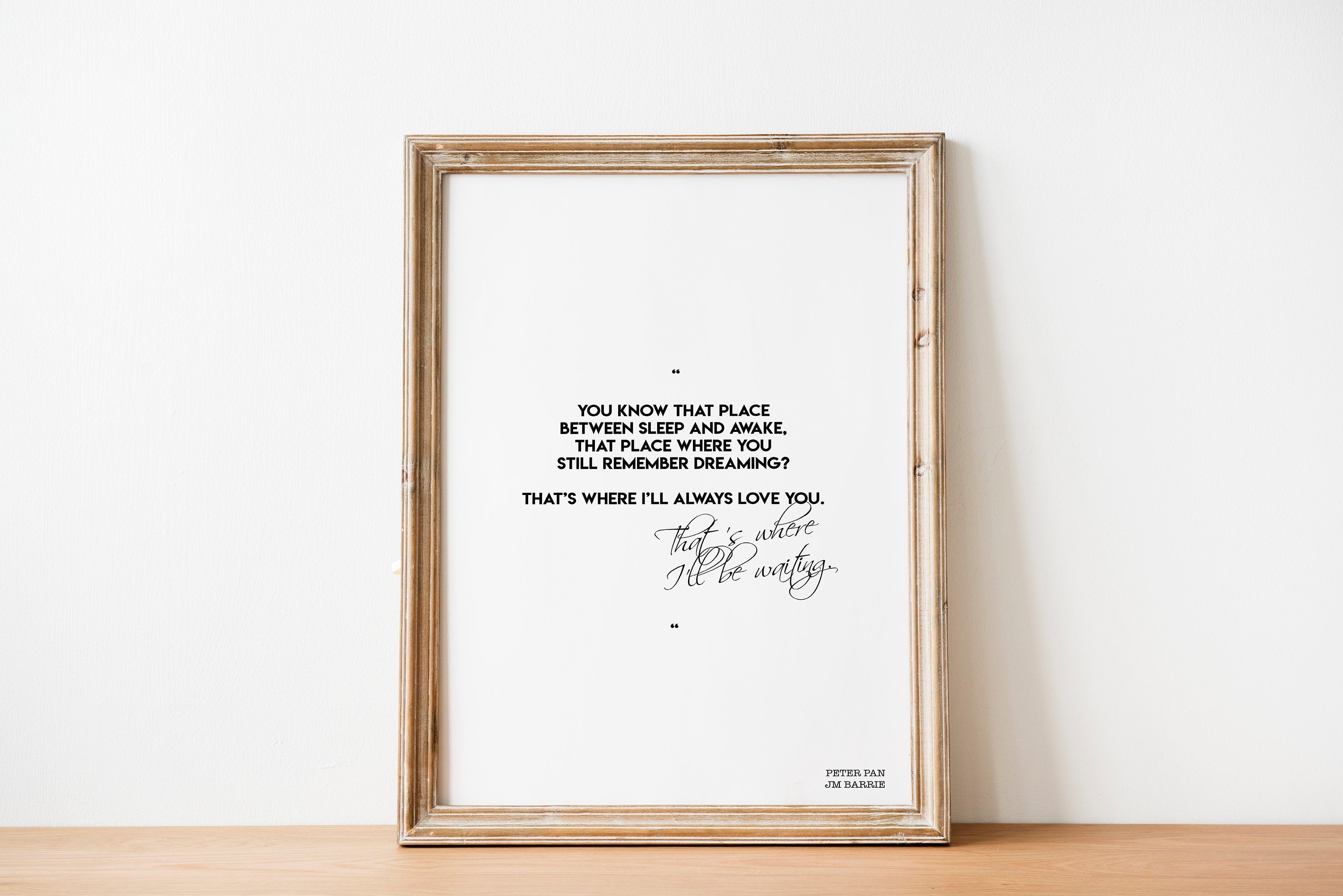 Peter Pan print, romantic wall art, bedroom decor, Peter Pan quote, black and white, I'll always love you Unframed - BookQuoteDecor