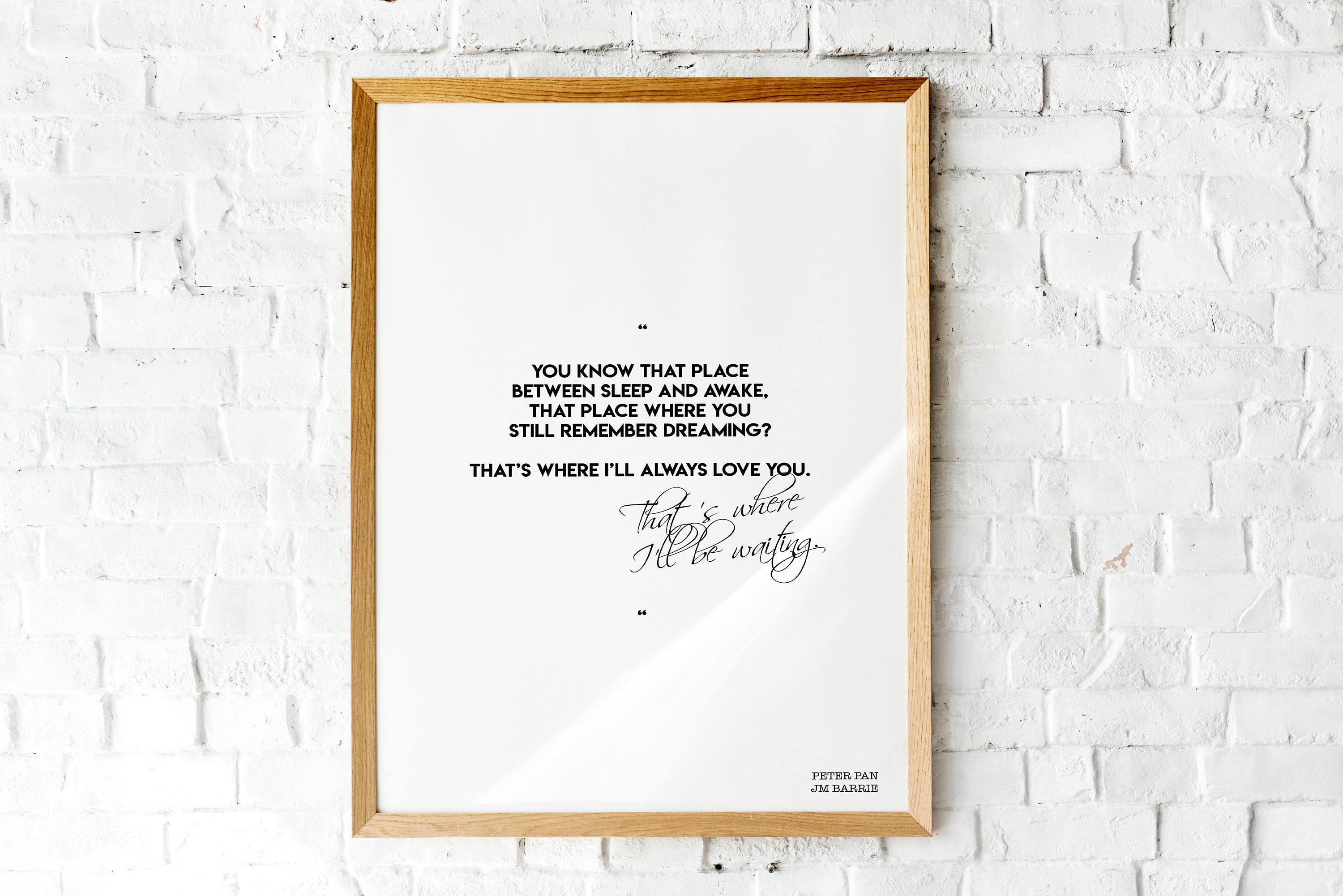 Peter Pan print, romantic wall art, bedroom decor, Peter Pan quote, black and white, I'll always love you Unframed - BookQuoteDecor