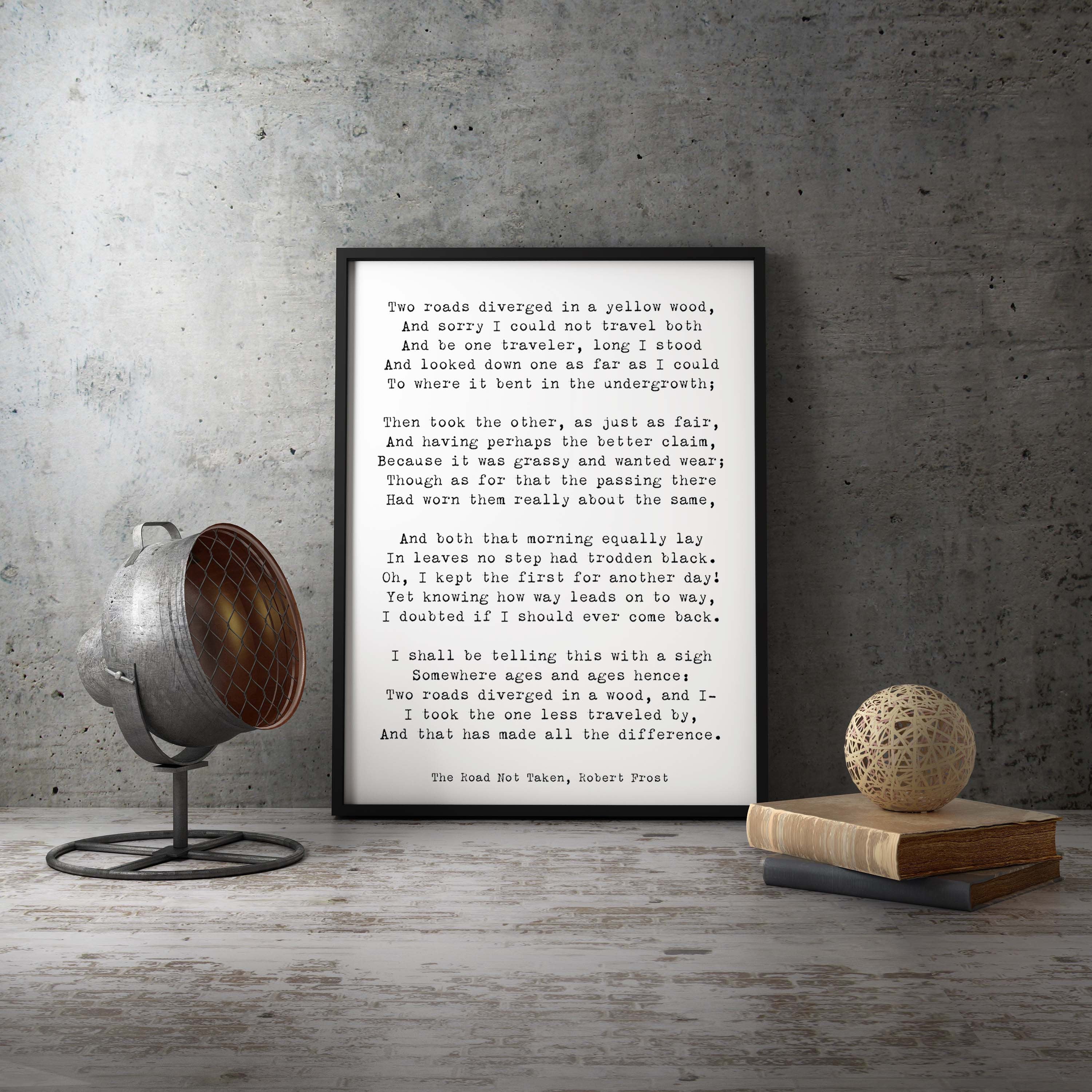 Robert Frost Framed Art, The Road Not Taken Poem Framed Poster, Two Roads Diverged in a Yellow Wood Poetry Print - BookQuoteDecor