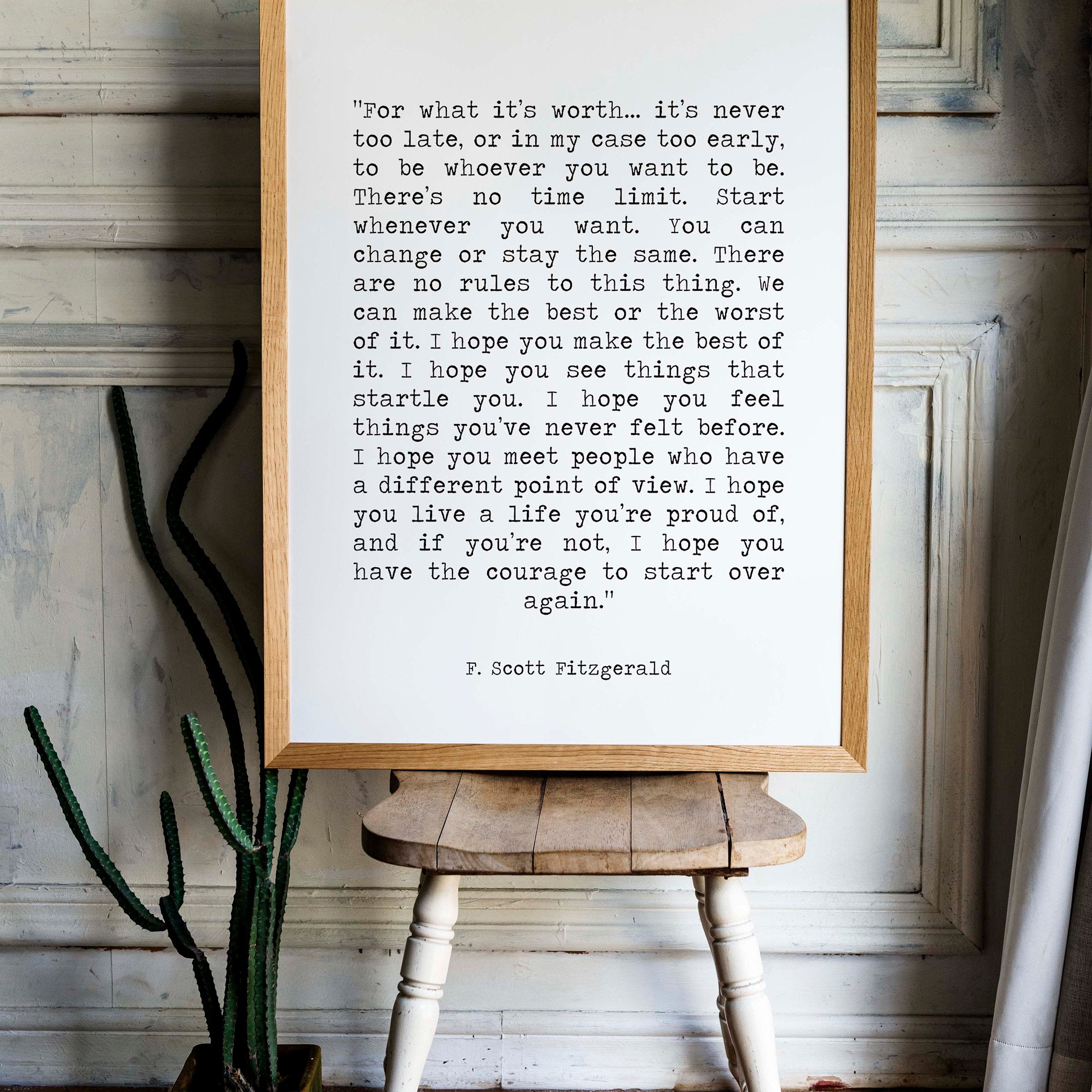 F Scott Fitzgerald For What It's Worth Quote Inspirational Print Gift, Vintage page Typography Quote Print Unframed or Framed Art