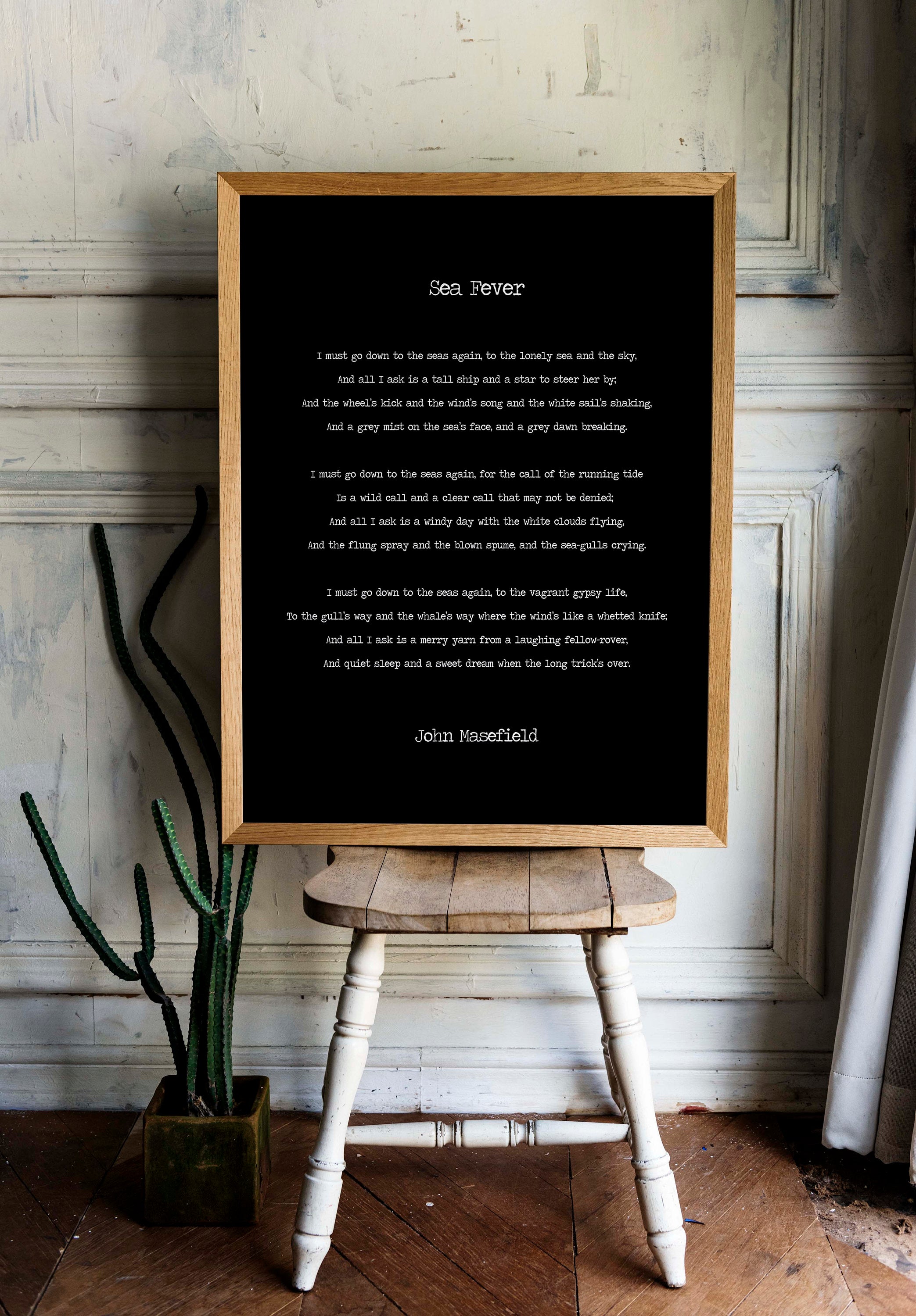 Sea Fever Poem by John Masefield, I Must Go Down To The Seas Again Poetry Art Print, Literary Print Unframed Black & White - BookQuoteDecor
