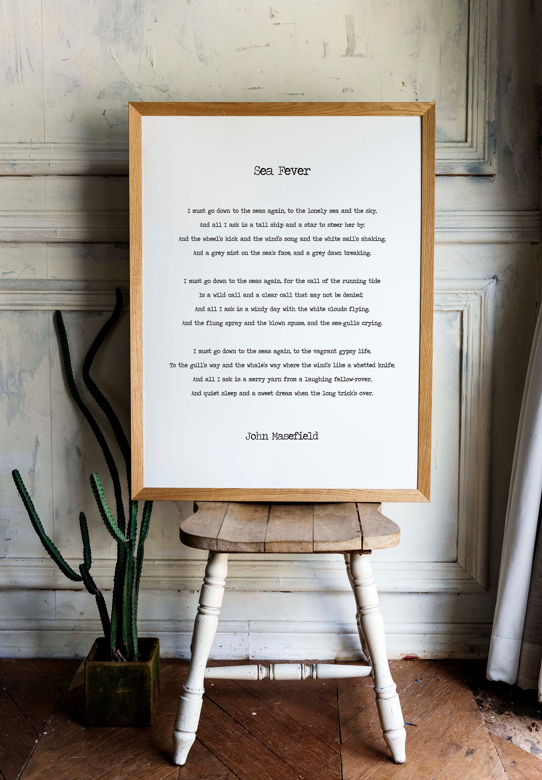 Sea Fever Poem by John Masefield, I Must Go Down To The Seas Again Poetry Art Print, Literary Print Unframed Black & White - BookQuoteDecor