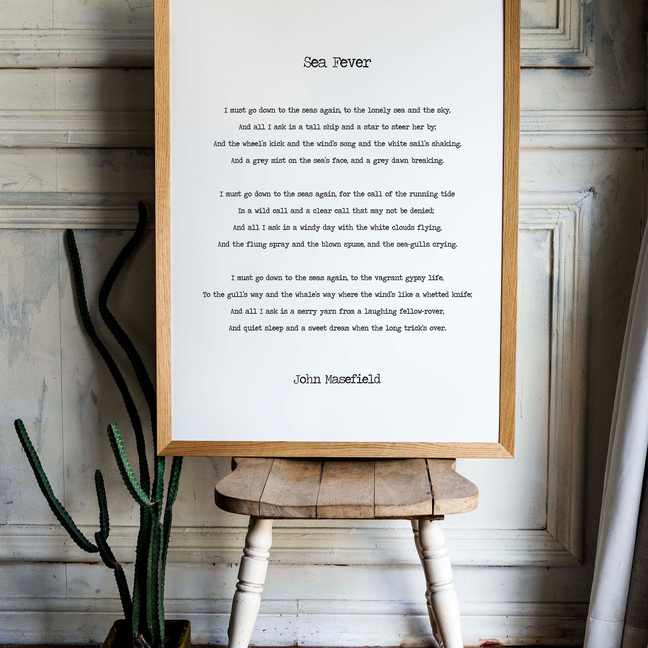 Sea Fever Poem by John Masefield, I Must Go Down To The Seas Again Poetry Art Print