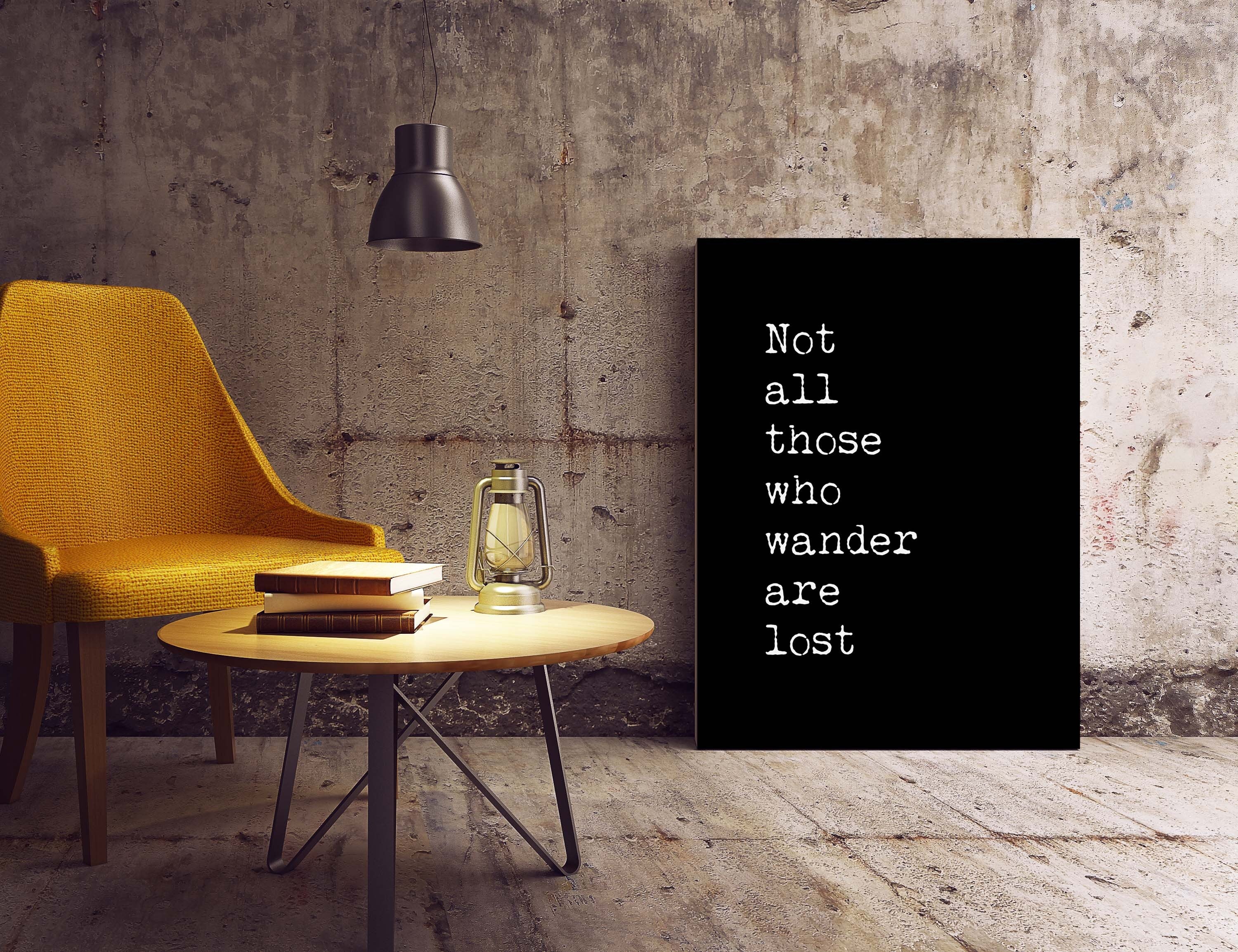 Not All Who Wander Quote Wall Art, Travel Decor Inspirational Art Print in Black & White