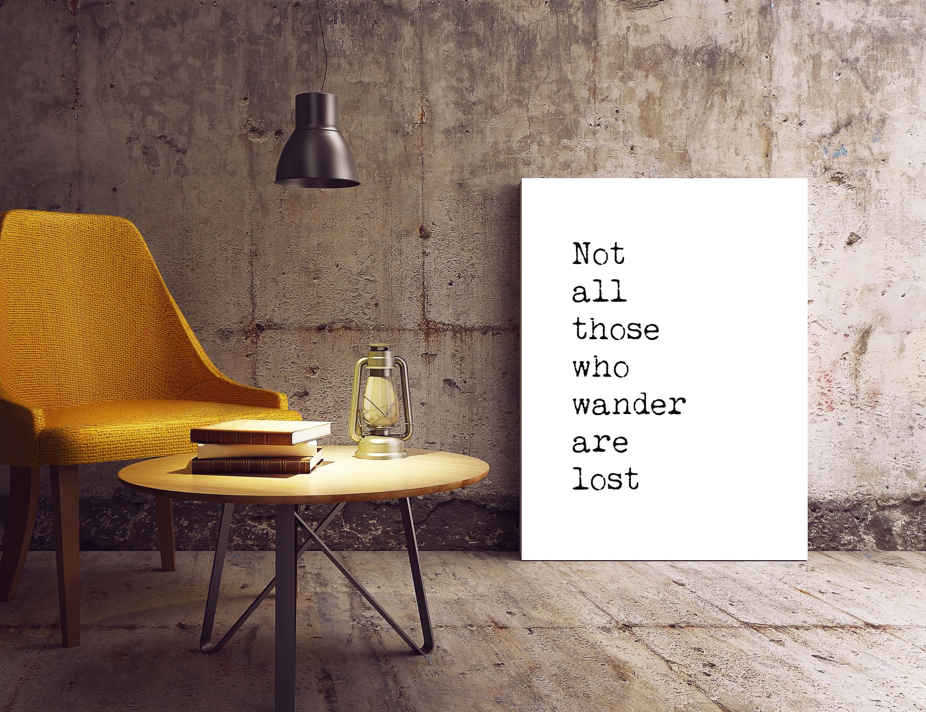 Not All Who Wander Quote Wall Art, Travel Decor Inspirational Art Print in Black & White