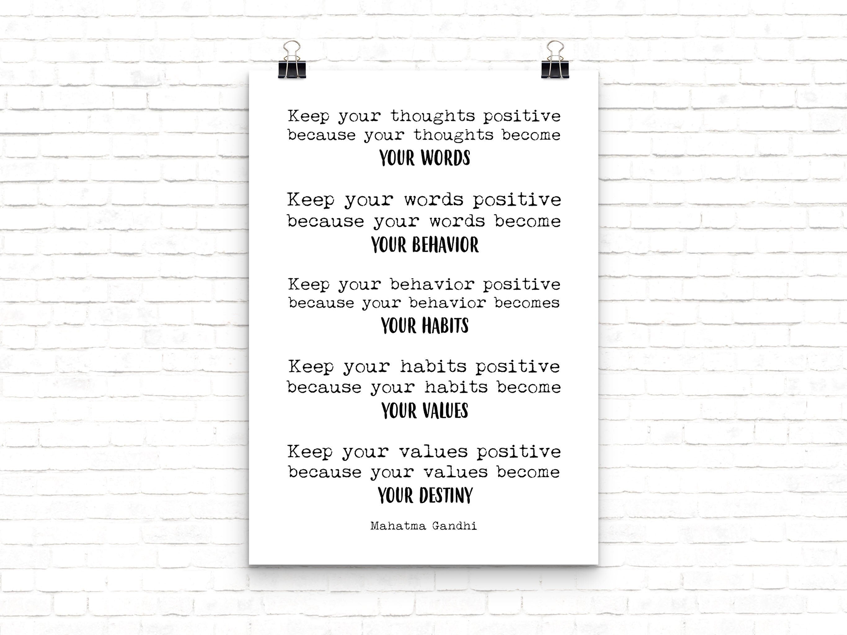 Keep Positive Large Mahatma Gandhi Life Quote Inspirational Print In Black And White, Office Wall Art Or Home Decor Print Unframed