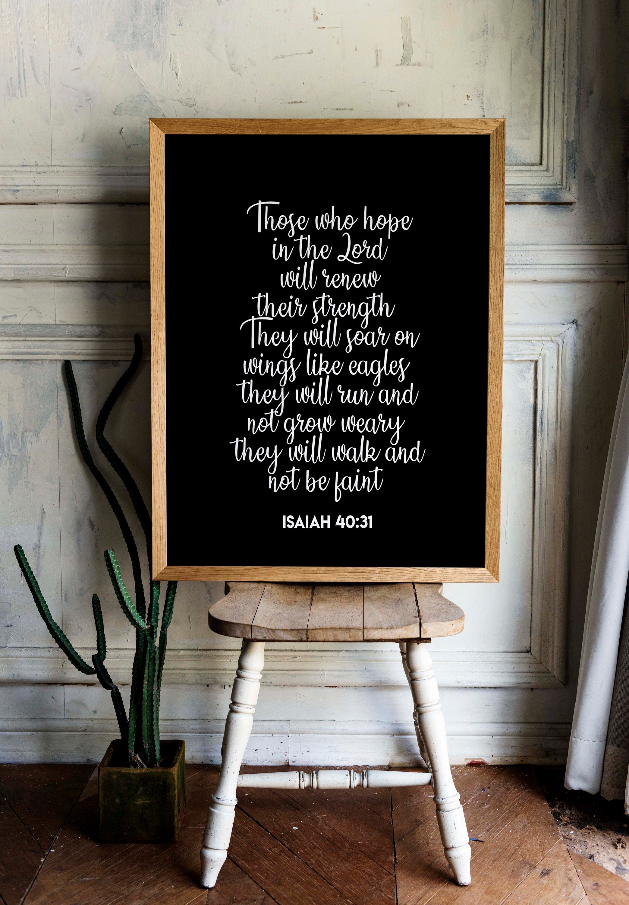 Hope in the LORD Isaiah 40:31 Bible Verse Print, Inspirational Gift Wall Art in Black & White