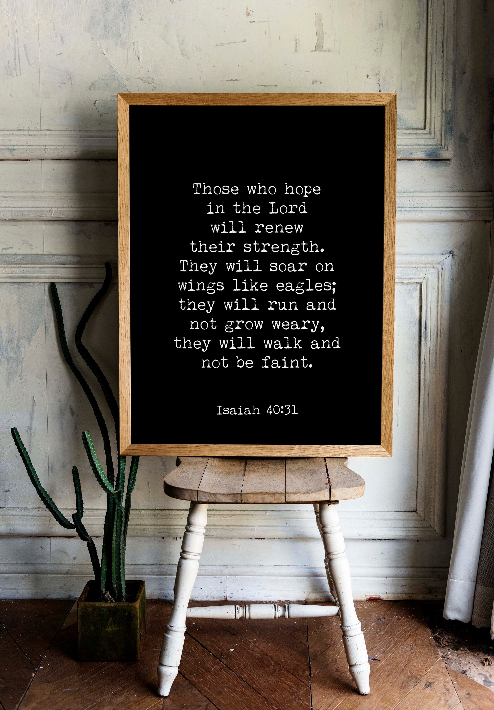 Isaiah 40:31 Hope in the LORD Bible Verse Print, Run And Not Grow Weary Inspirational Gift Wall Art in Black & White
