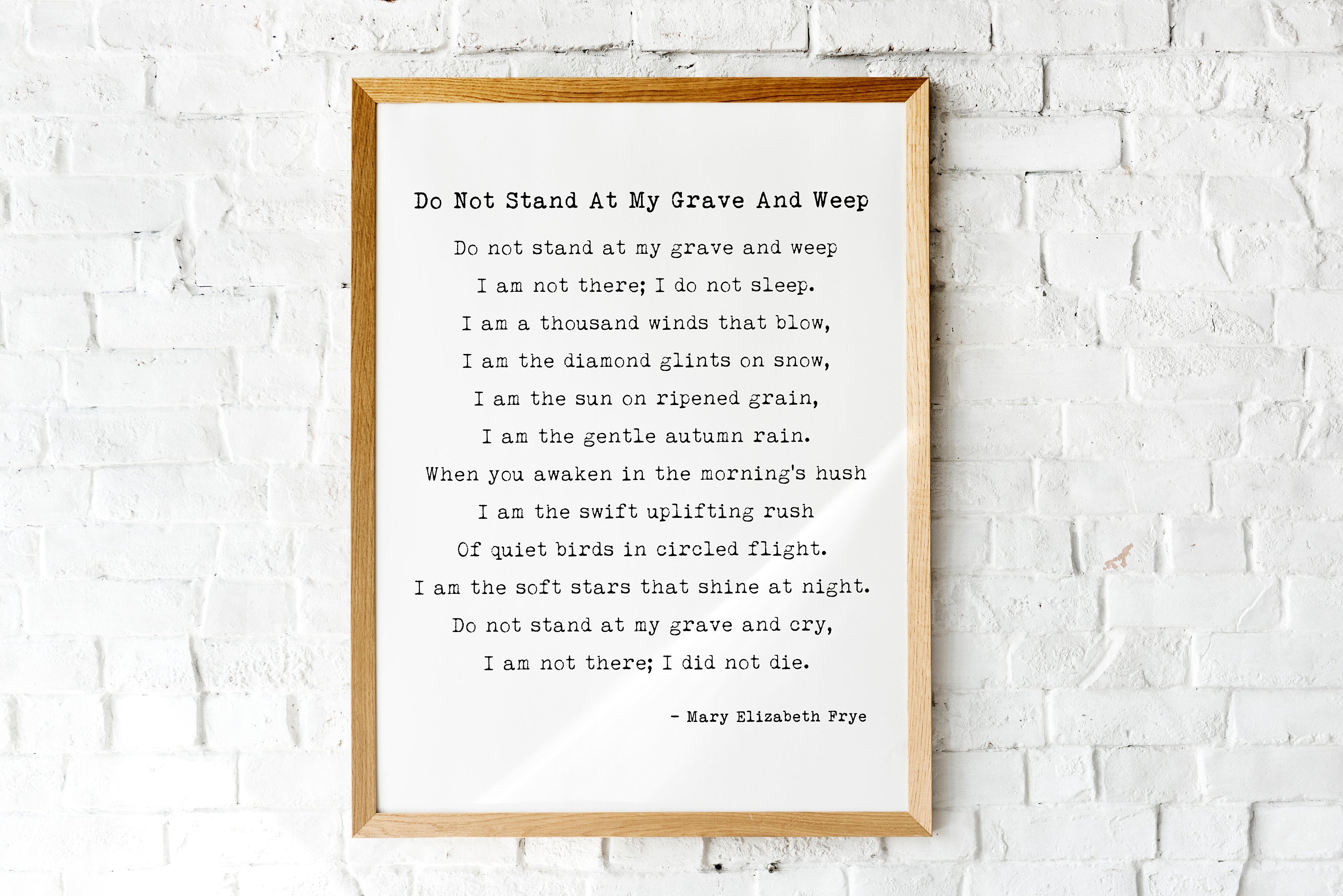 Mary Elizabeth Frye Poem Print Do Not Stand At My Grave And Weep - BookQuoteDecor