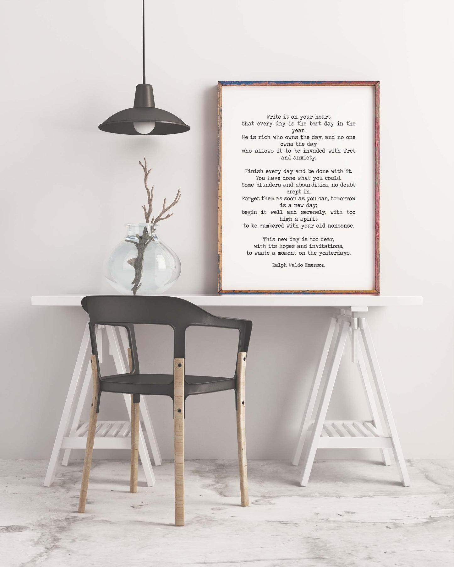 Ralph Waldo Emerson Quote Print, He Is Rich Who Owns The Day Black & White Inspirational Print For Home Decor Unframed - BookQuoteDecor