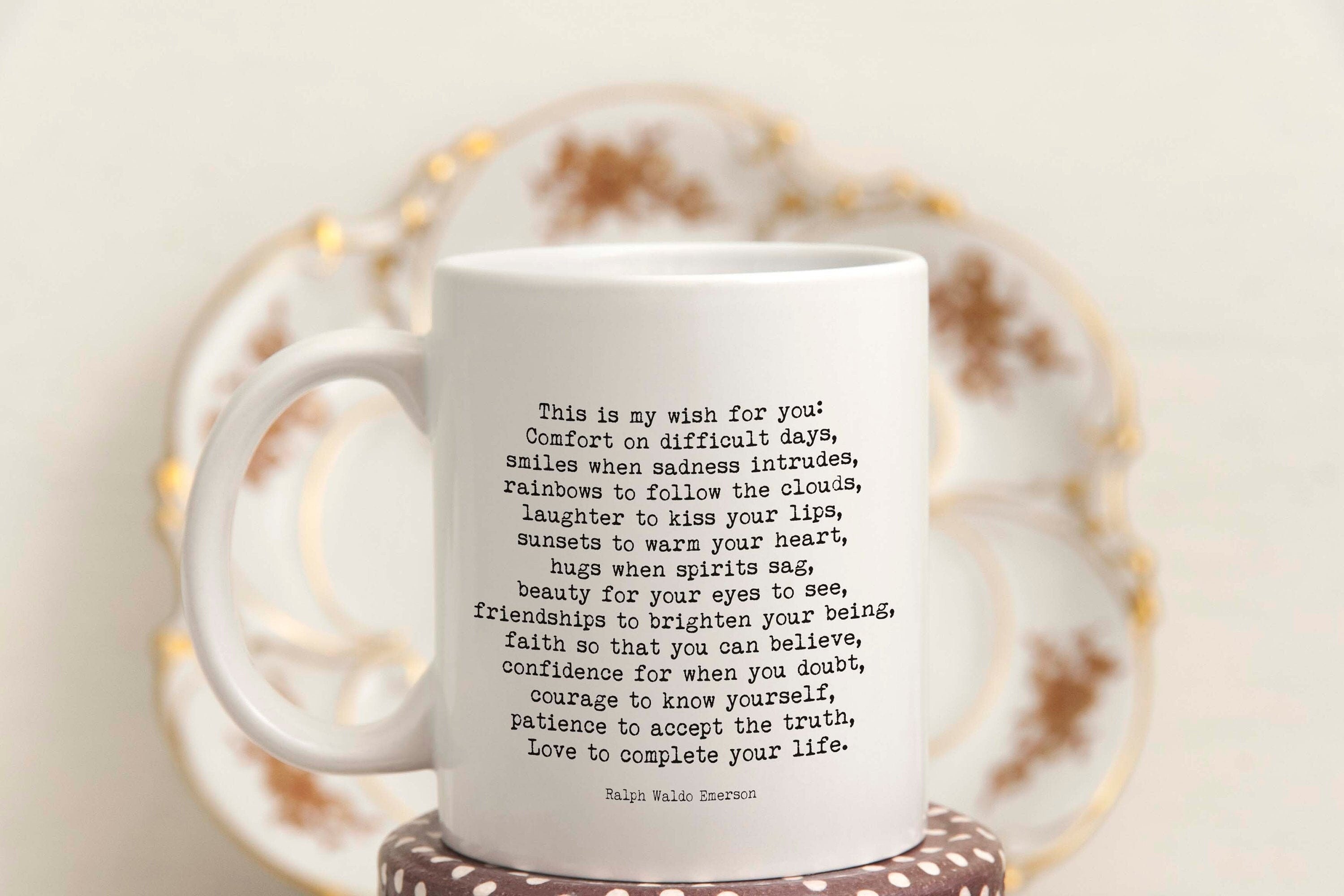 My Wish For You Emerson Quote Coffee Mug, Ralph Waldo Emerson Literary Mug with Quote