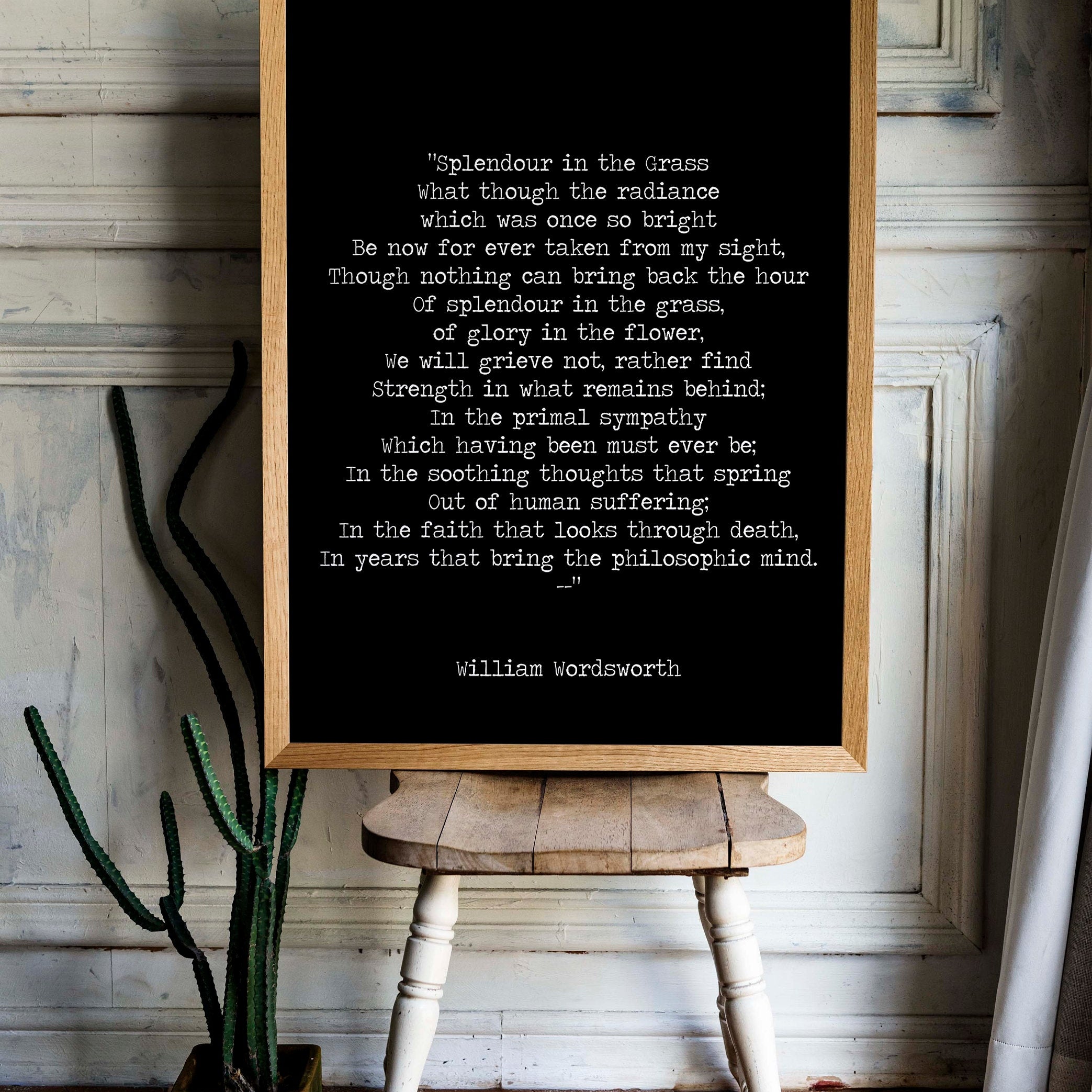 Splendour in the Grass Poem Art Print, William Wordsworth Poetry in Black and White