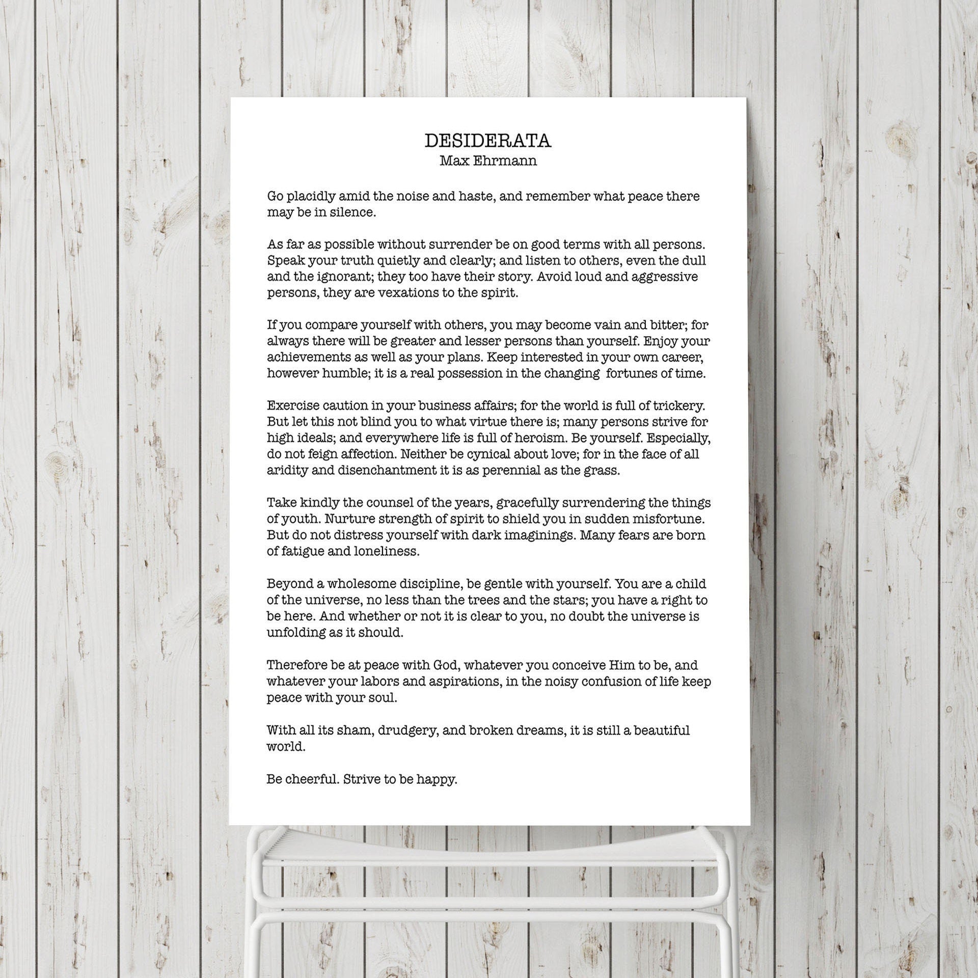 Poem Art Desiderata Print modern minimalist poster, Max Ehrmann Literary Poster
