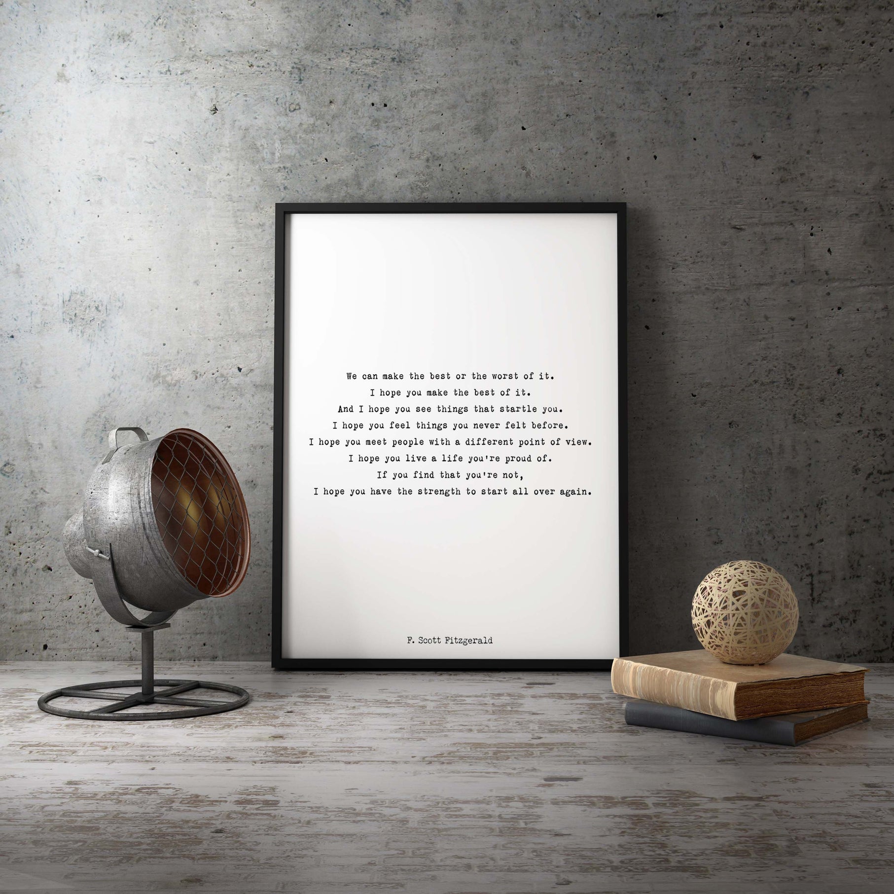 Large F Scott Fitzgerald Framed Art - Inspirational Print, Framed Quote Art For Kid's Room