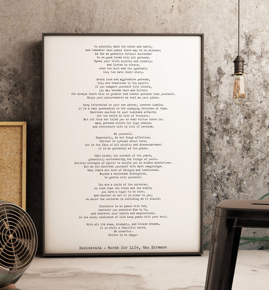 Desiderata Framed Art Print by Max Ehrmann - BookQuoteDecor