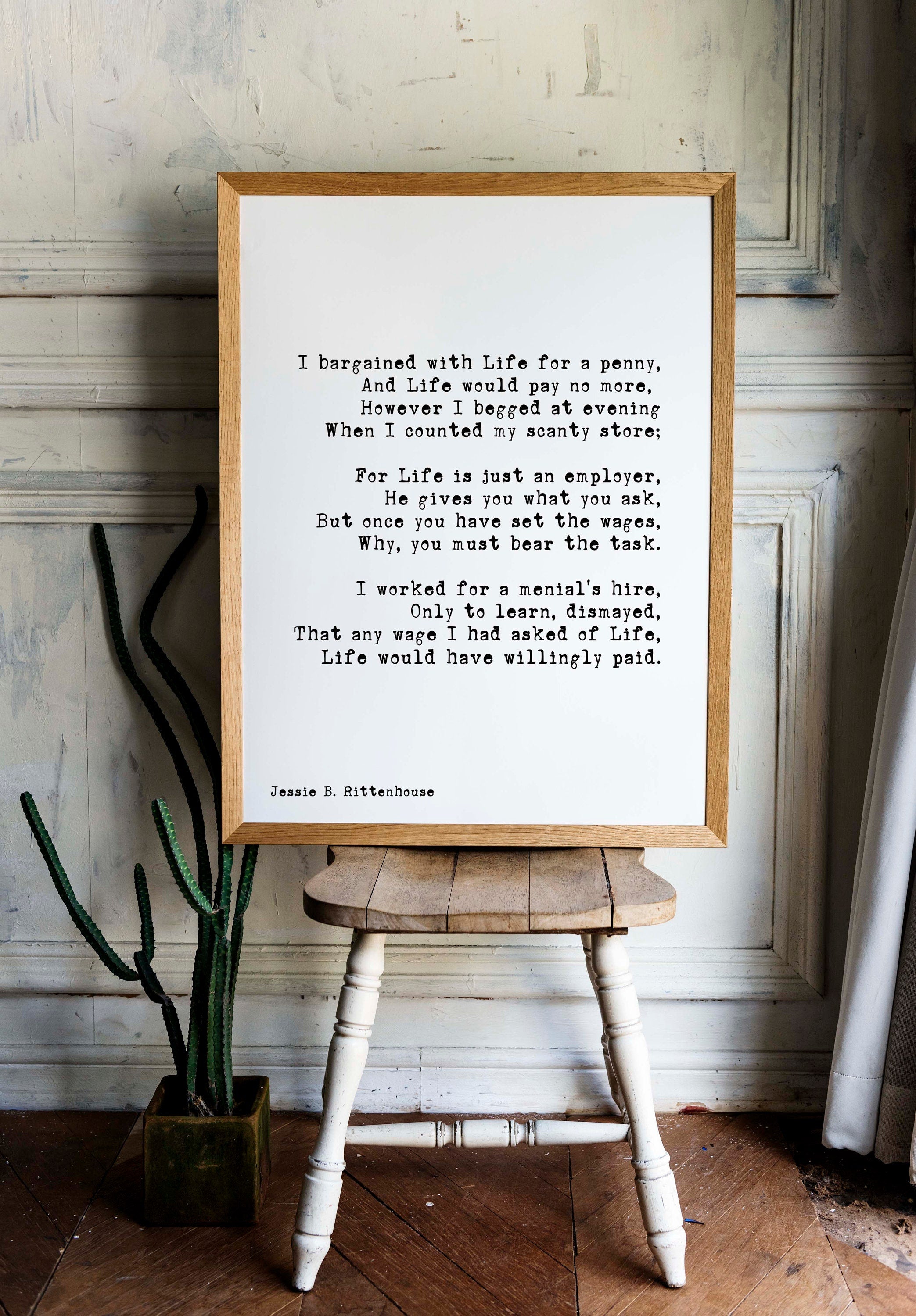 I Bargained With Life For a Penny Poem Motivational Poster Positive Wall Art, Unframed / Framed Large Wall Art Quote Print in Black & White