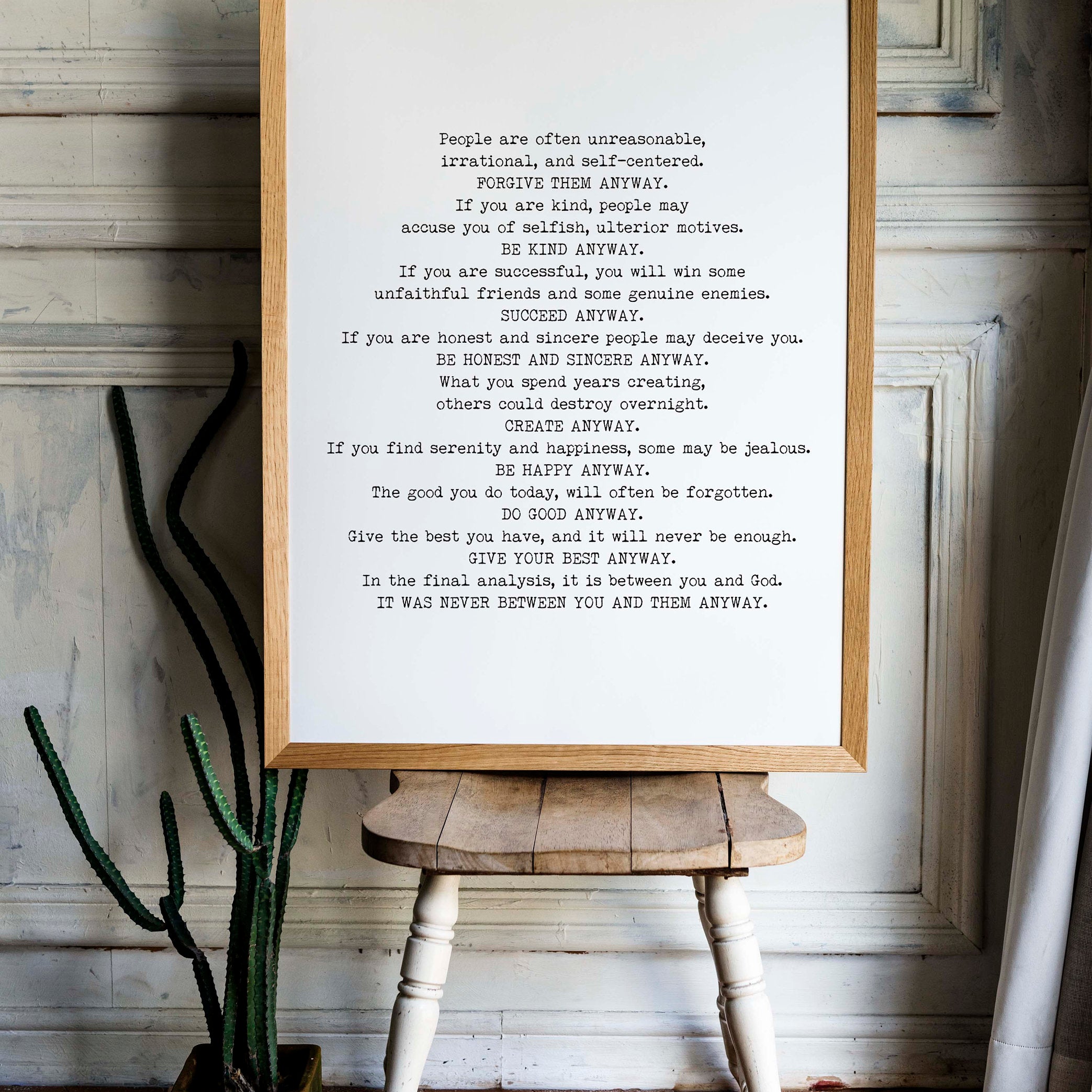 Do It Anyway Prayer Black & White Wall Art Print, Mother Teresa Poem Art