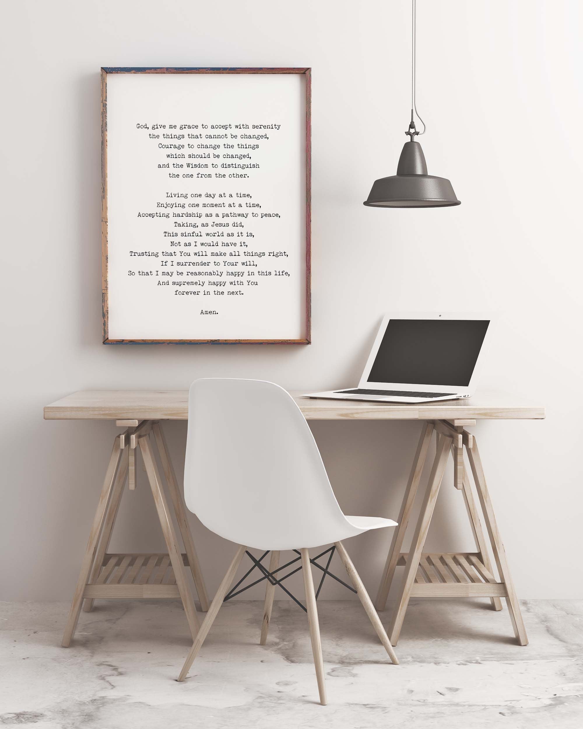 The Serenity Prayer Quote Print Unframed in Black & White, Christian Wall Art Inspirational Quote - BookQuoteDecor