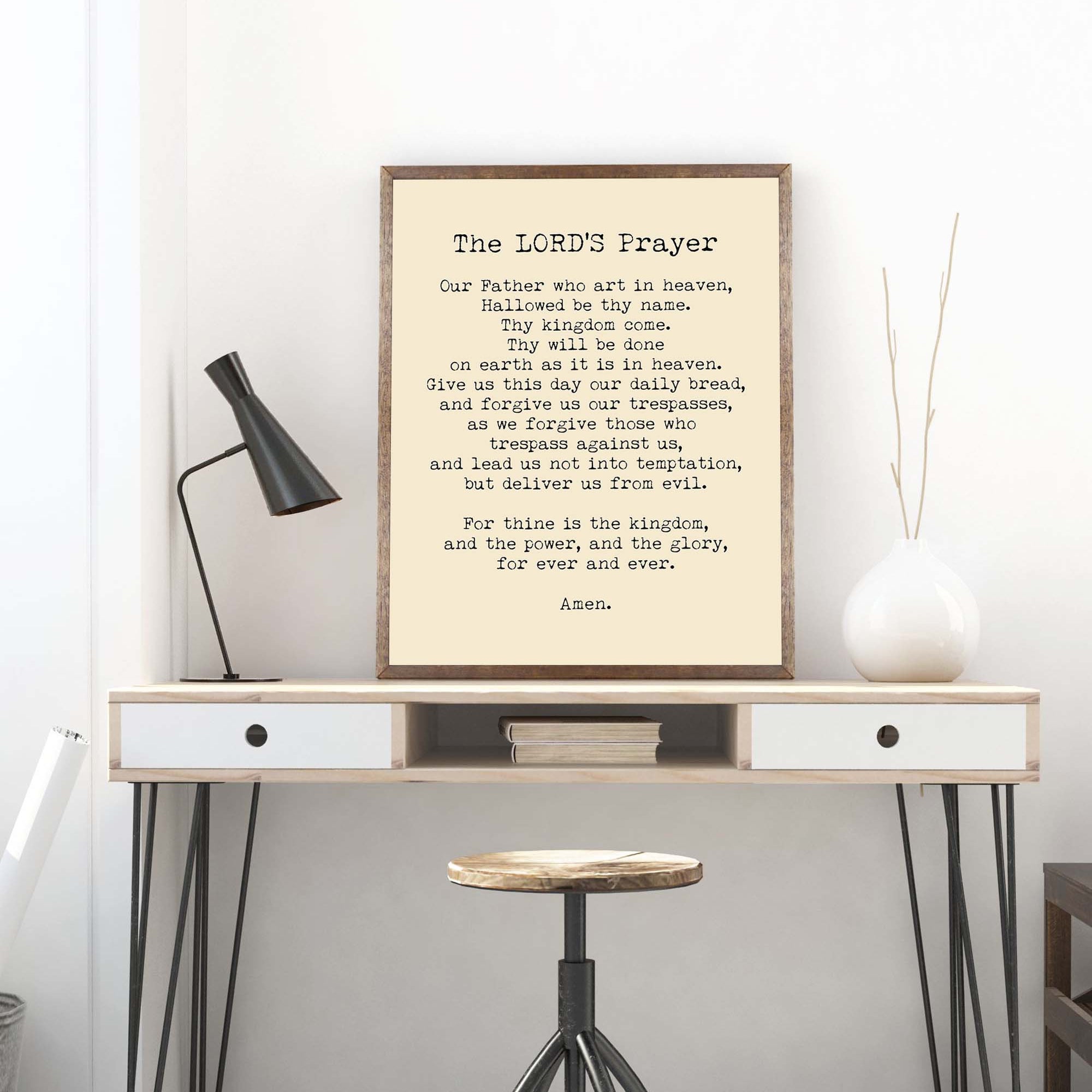 The LORD'S Prayer Quote Print in Black & White, Christian Wall Art Inspirational Quote - BookQuoteDecor