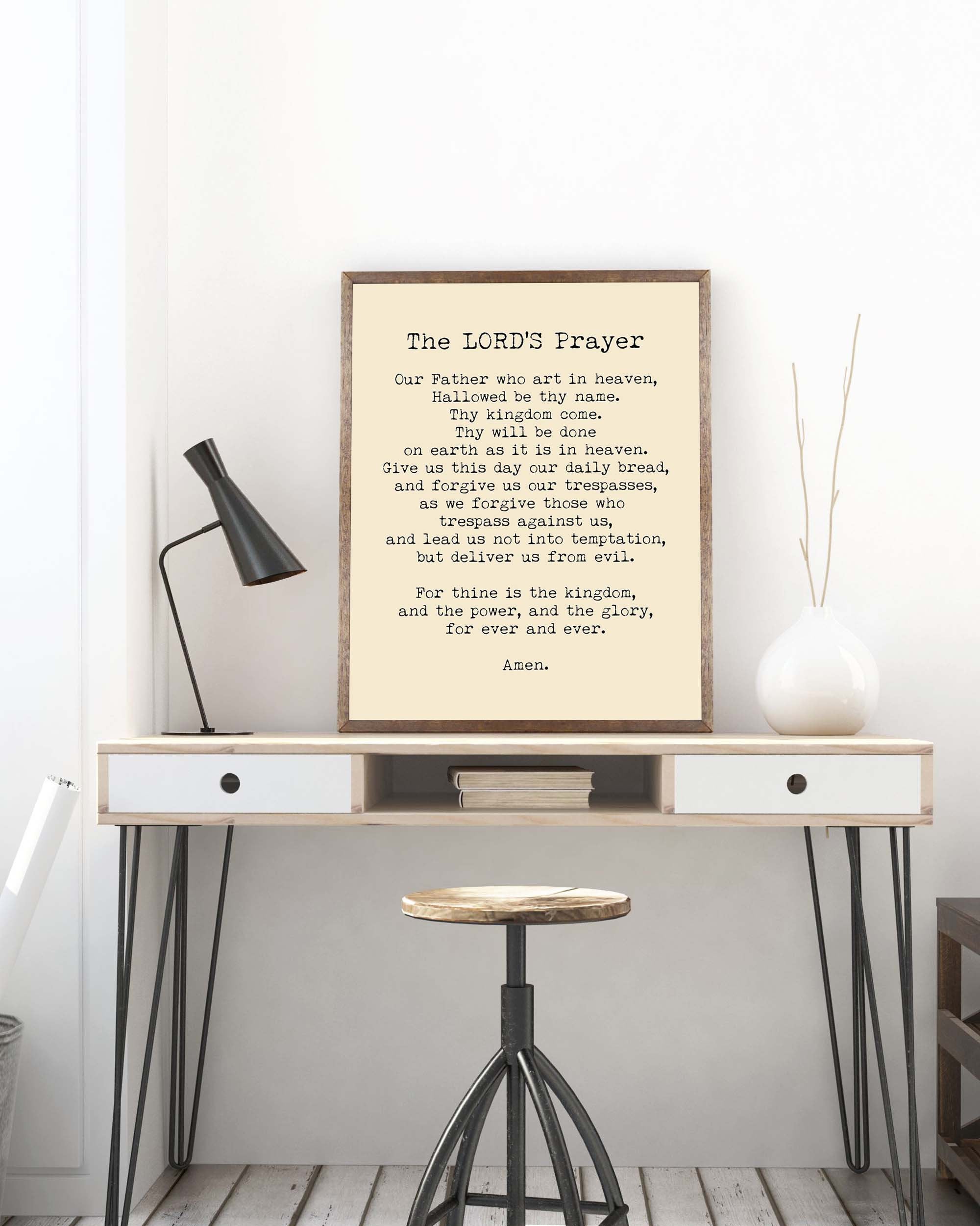 The LORD'S Prayer Quote Print in Black & White, Christian Wall Art Inspirational Quote - BookQuoteDecor