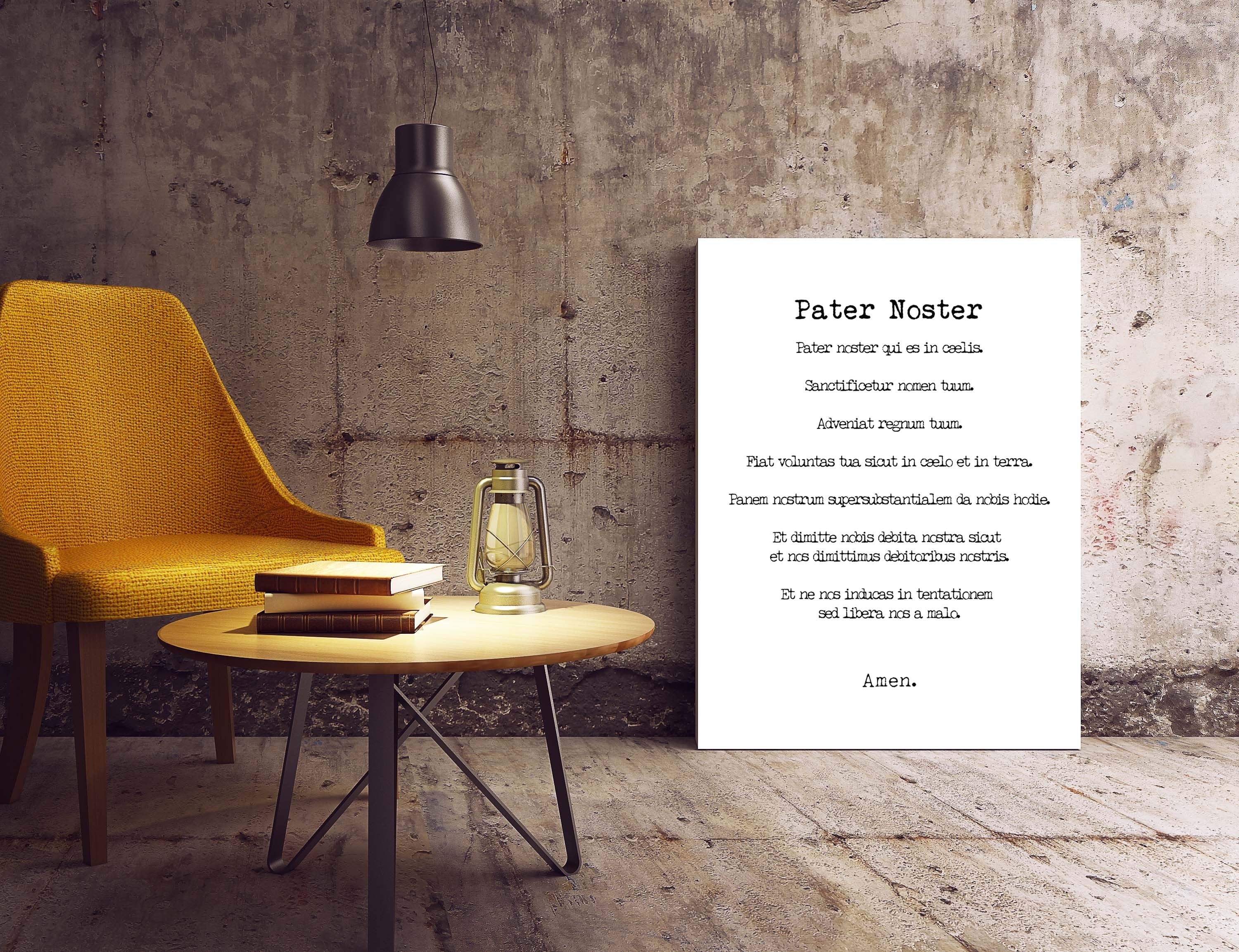 Pater Noster Print, The LORD'S Prayer Latin Quote Print in Black & White