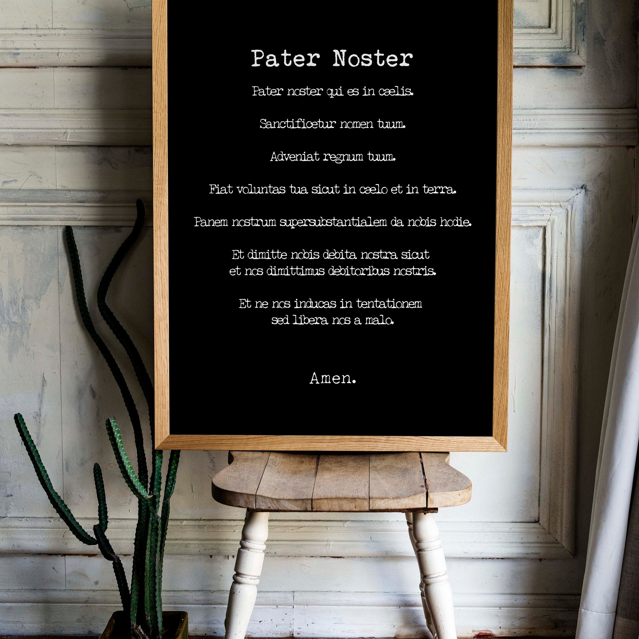 Pater Noster Print, The LORD'S Prayer Latin Quote Print in Black & White