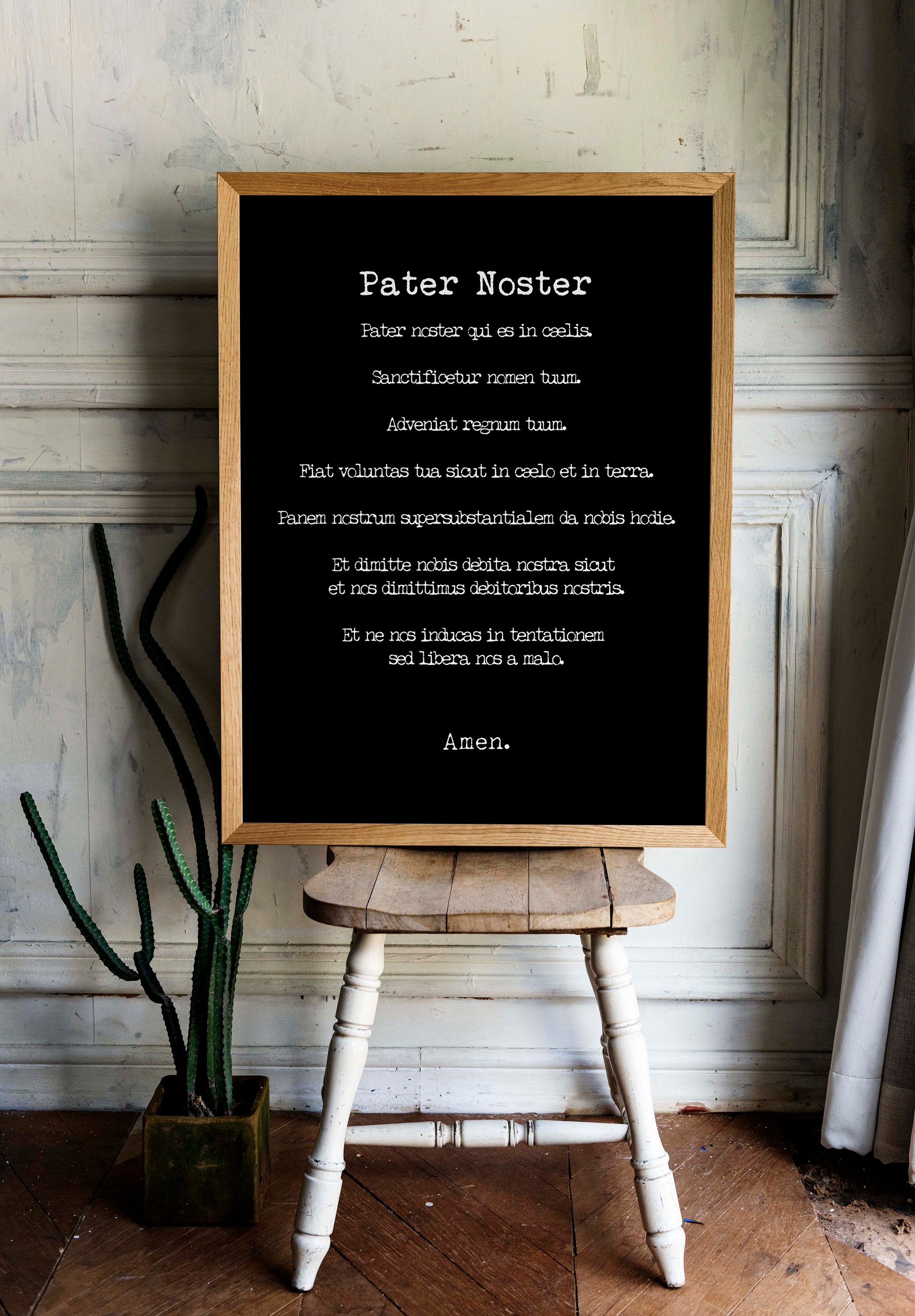 Pater Noster Print, The LORD'S Prayer Latin Quote Print in Black & White