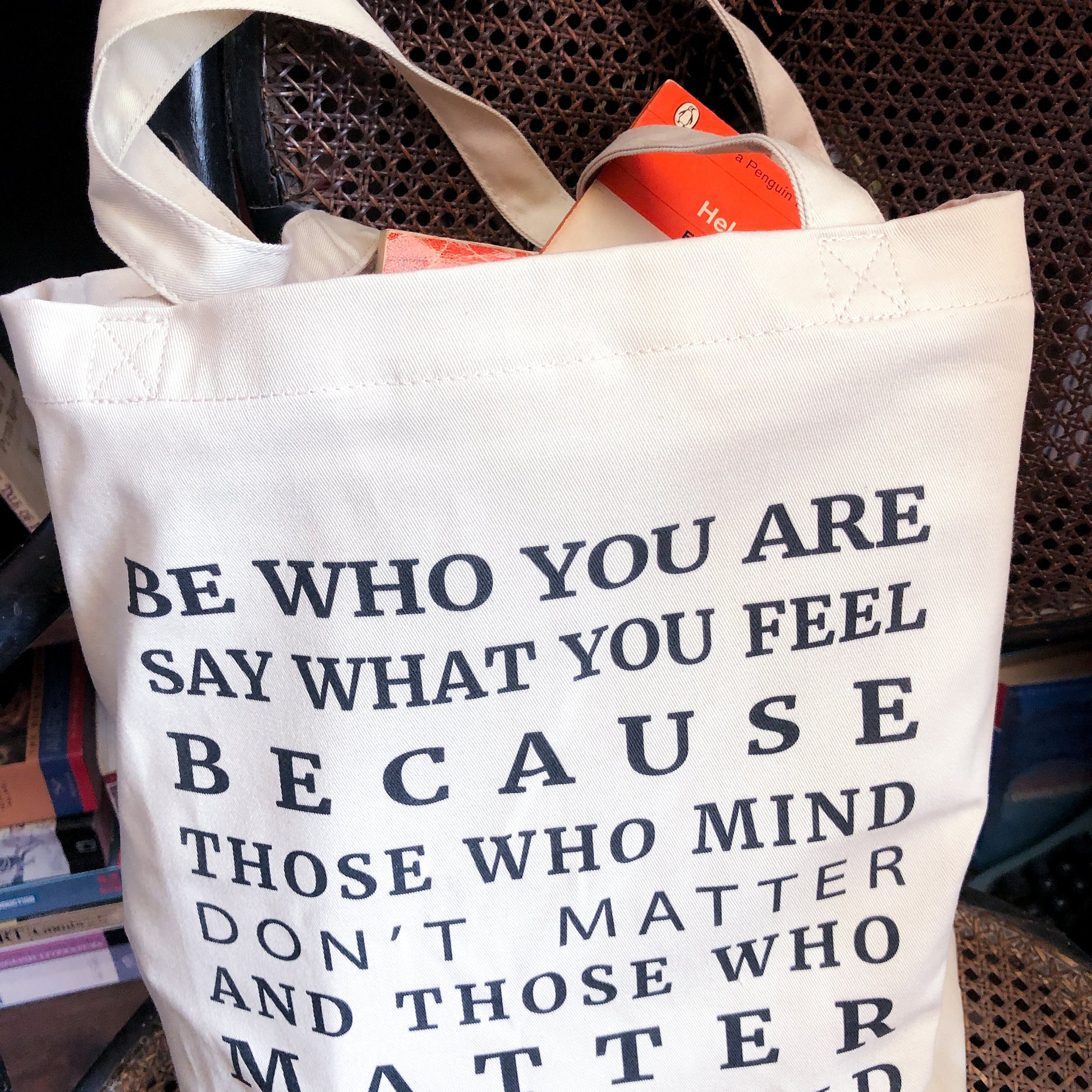 Be Who You Are Organic Cotton Tote Bag - BookQuoteDecor