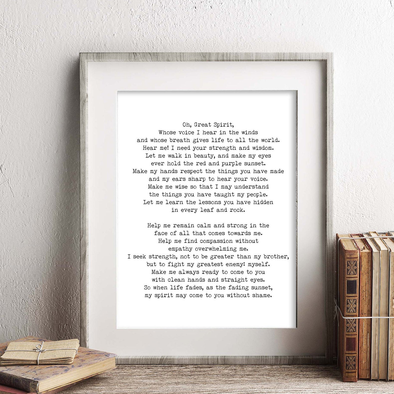 Oh Great Spirit Native Indian American Prayer Quote Print in Black & White, Inspirational Gift Wall Art Print Unframed - BookQuoteDecor
