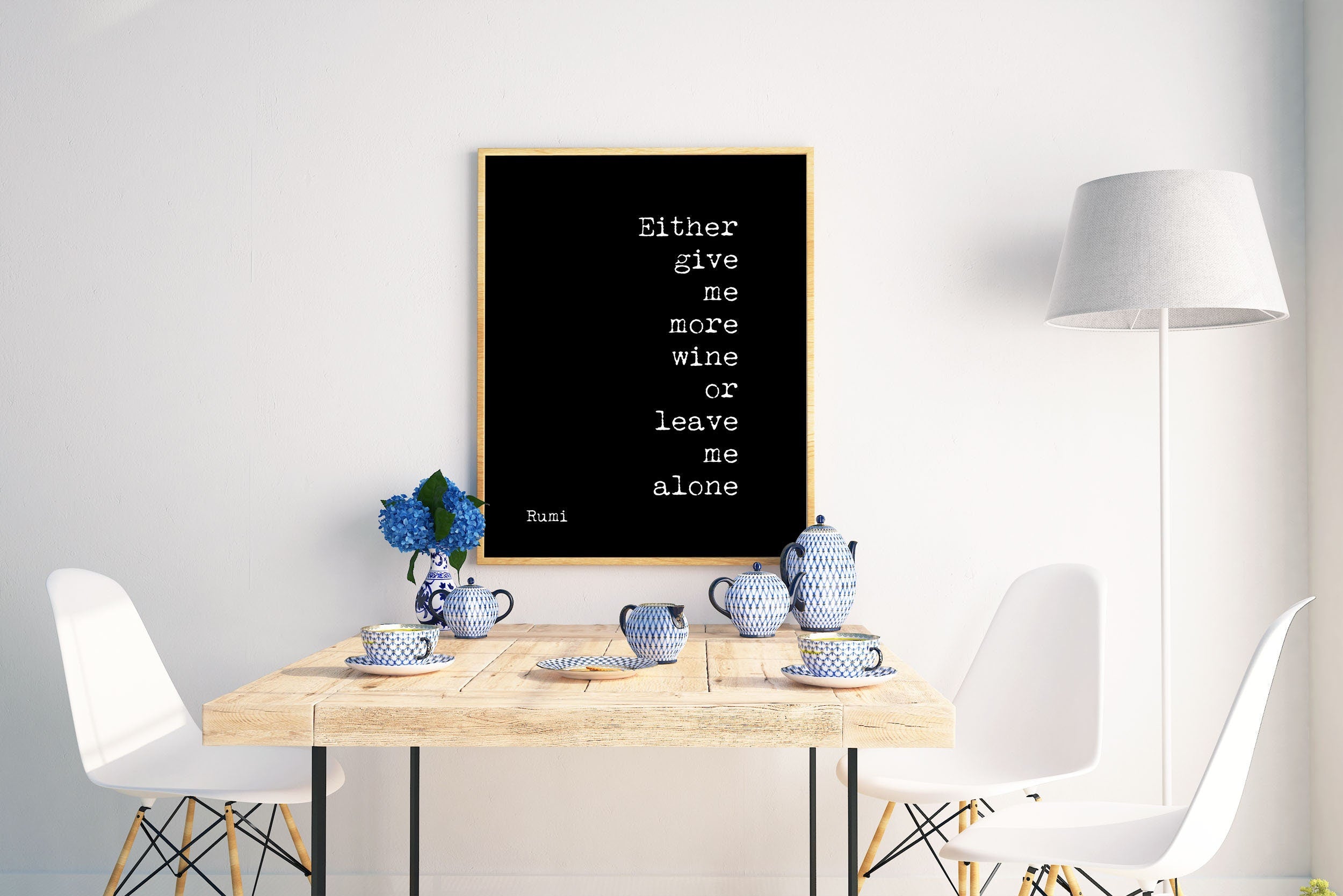 Give Me More Wine Rumi Quote Print in Black And White For Dining Room Wall Art Or Kitchen Wall Decor, Unframed