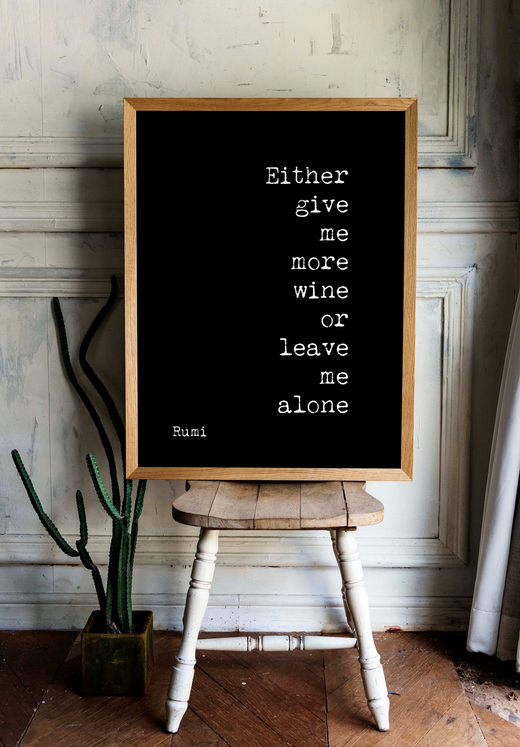 Rumi Quote Print in Black And White, Give Me More Wine, Ideal Wine Wall Art For Dining Room Wall Art Or A Kitchen Decor, Unframed - BookQuoteDecor