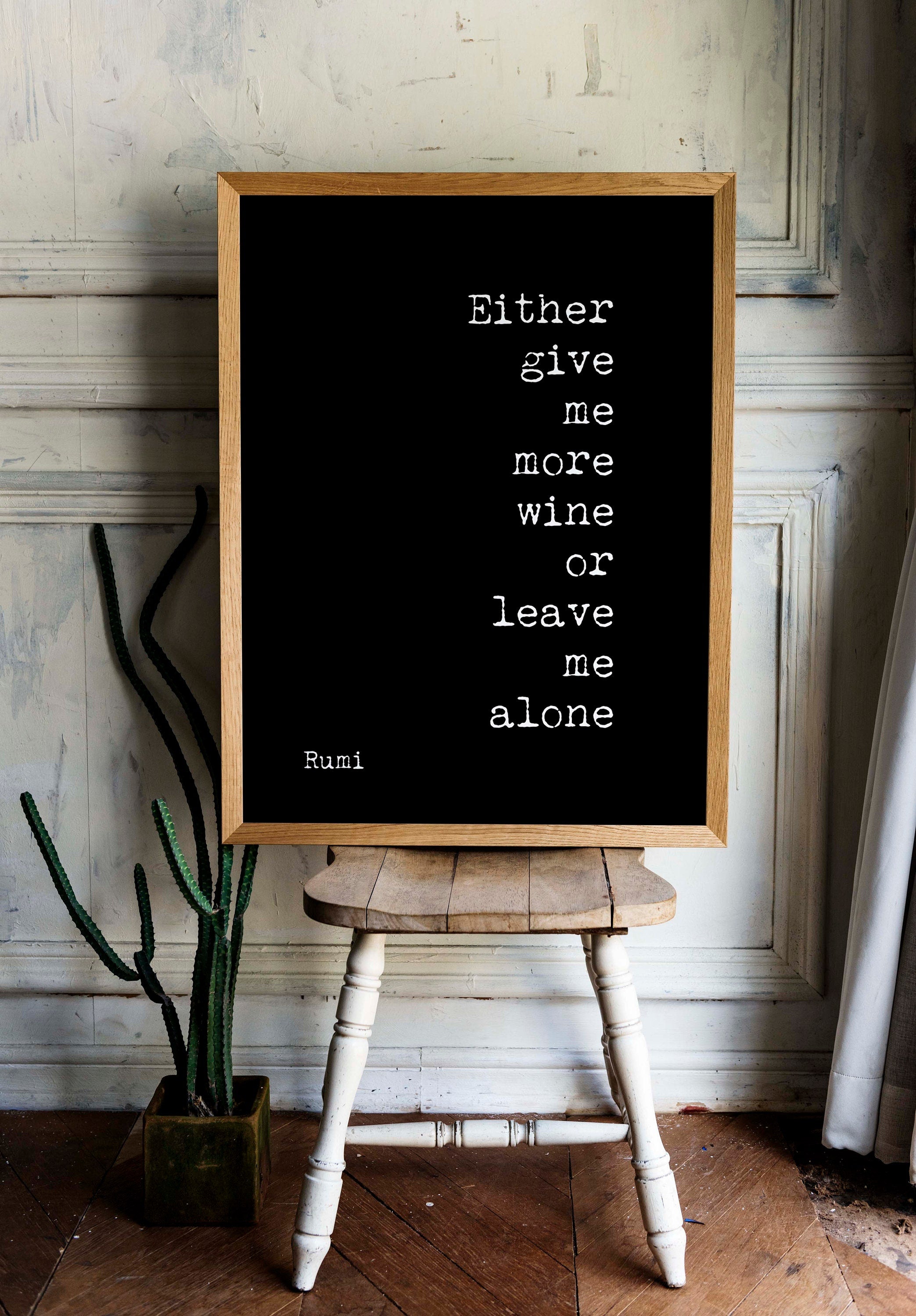 Give Me More Wine Rumi Quote Print in Black And White For Dining Room Wall Art Or Kitchen Wall Decor, Unframed