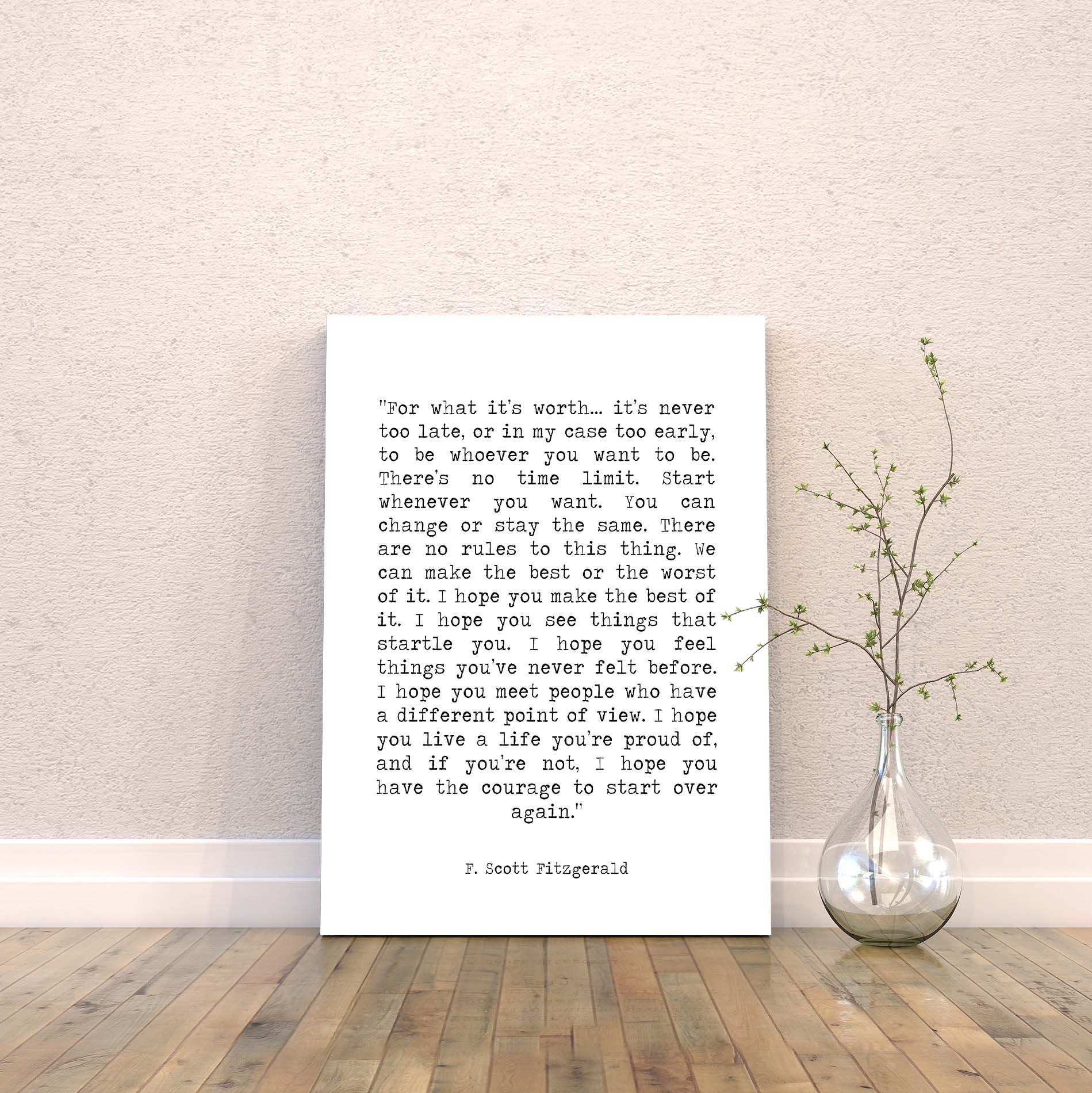 For What It's Worth Canvas Art Print F Scott Fitzgerald - BookQuoteDecor