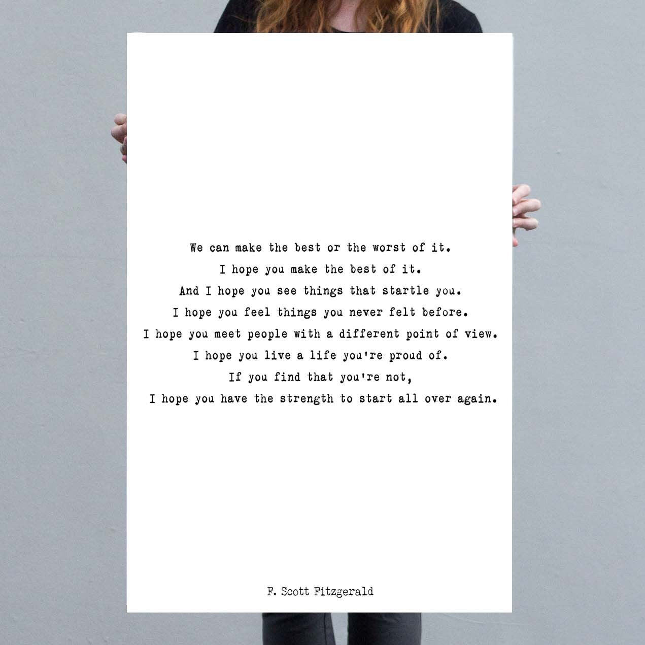 F Scott Fitzgerald Quote Canvas Art Print, Make The Best Of It Art Print